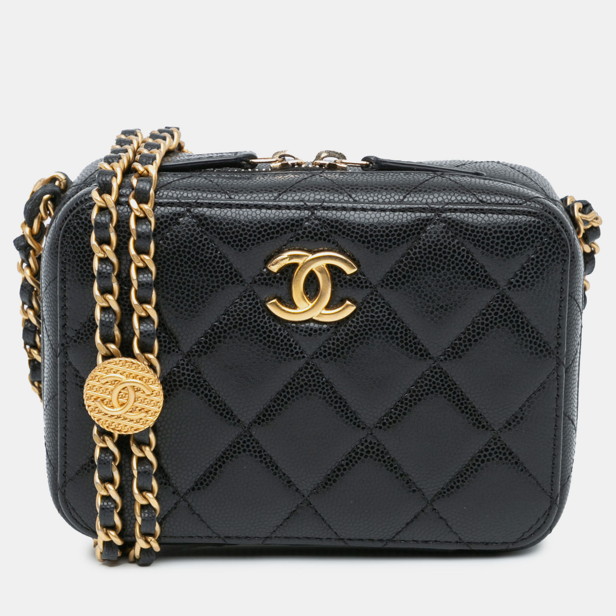 Pre-owned Chanel Black Quilted Caviar Twist Your Buttons Crossbody