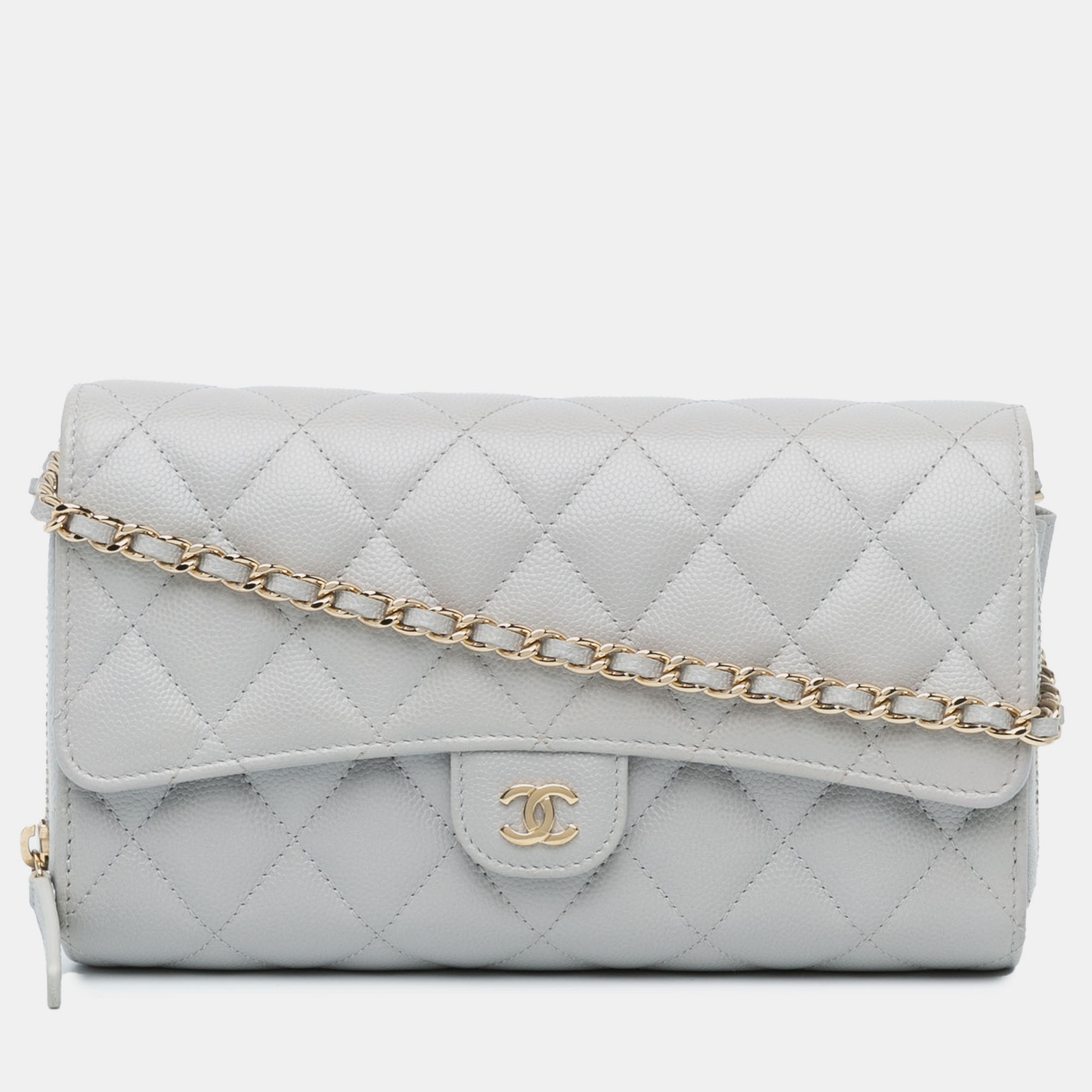 

Chanel Grey Quilted Caviar Phone Holder Wallet on Chain