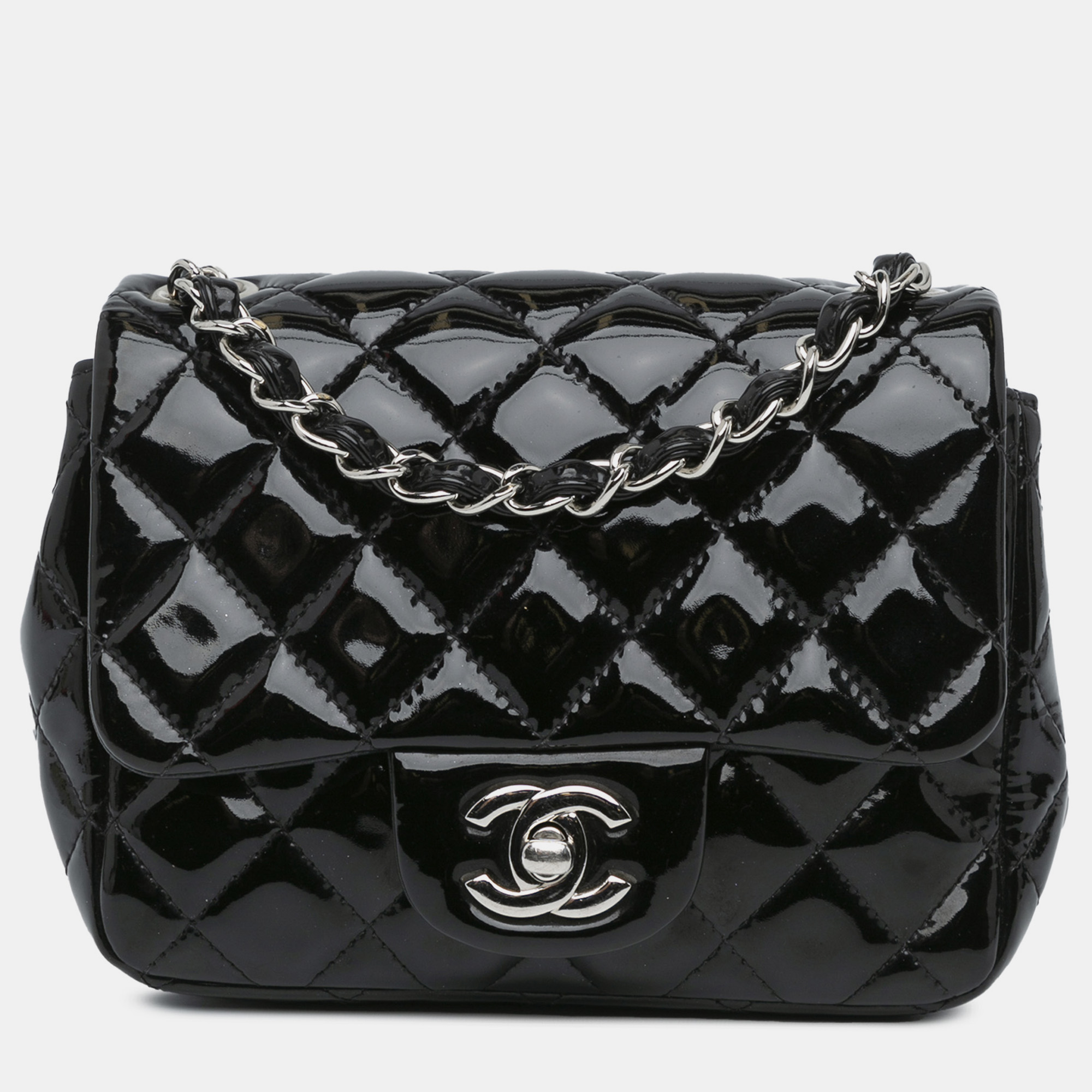 

Chanel Black Mini Square Classic Patent Single Flap