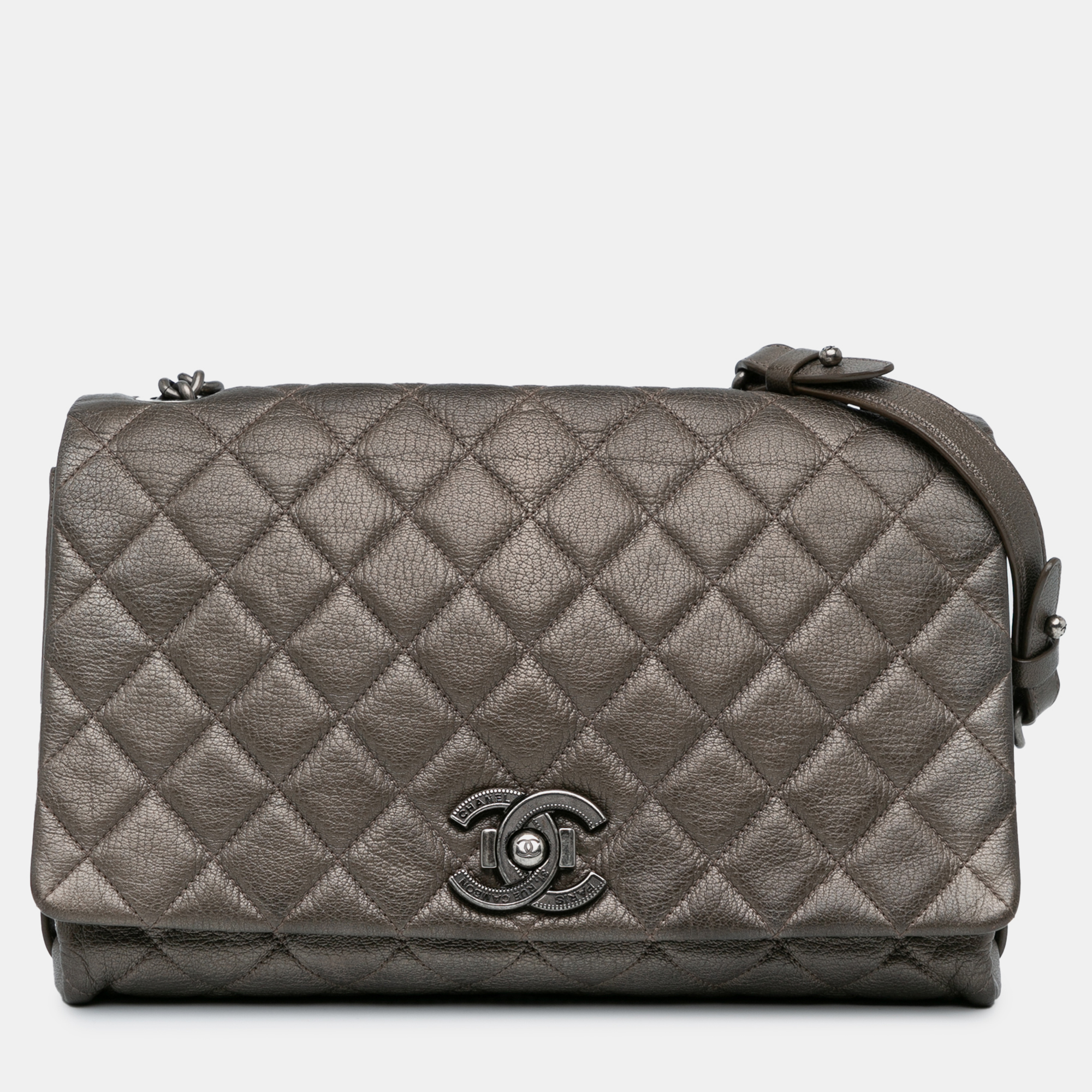 Pre-owned Chanel Grey Large Quilted Goatskin City Rock Flap