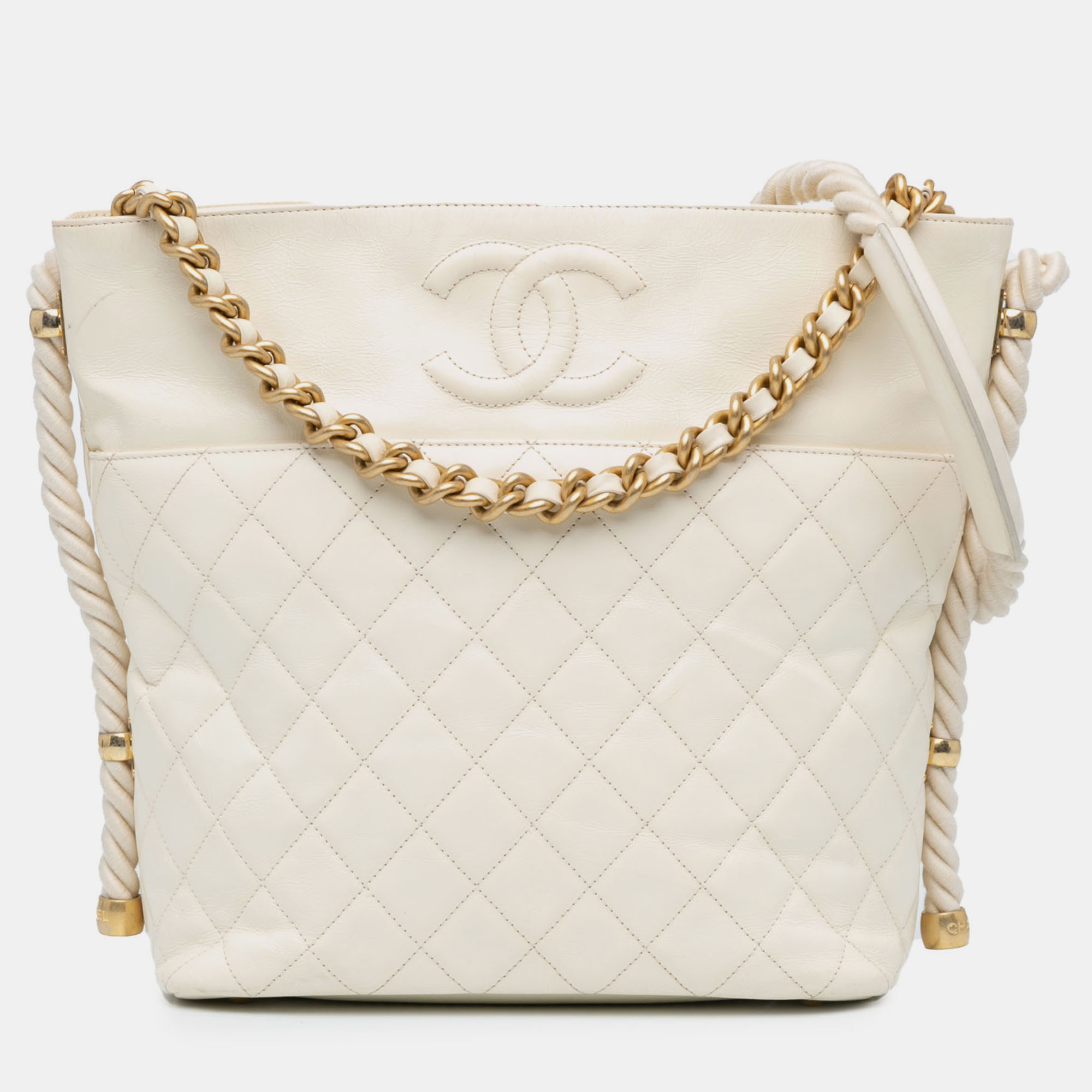 

Chanel White Crumpled Calfskin En Vogue Rope Satchel Bag