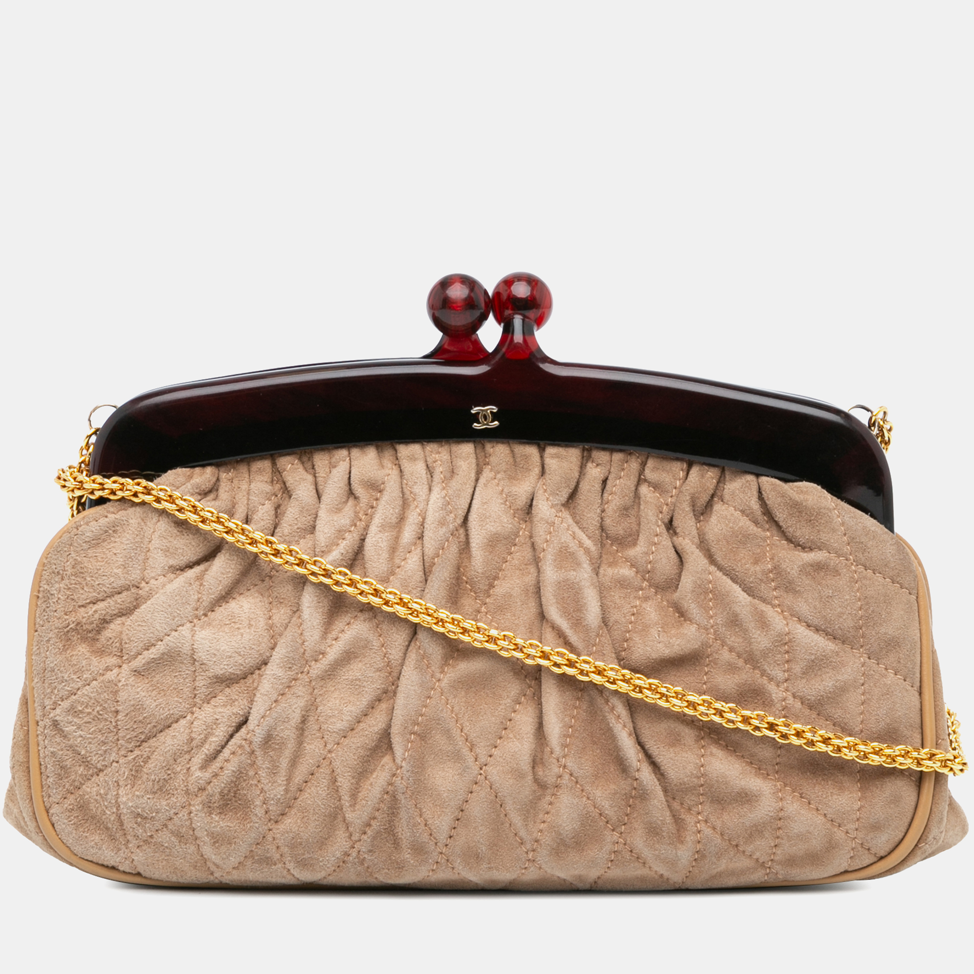 

Chanel Brown Quilted Suede Clutch With Chain