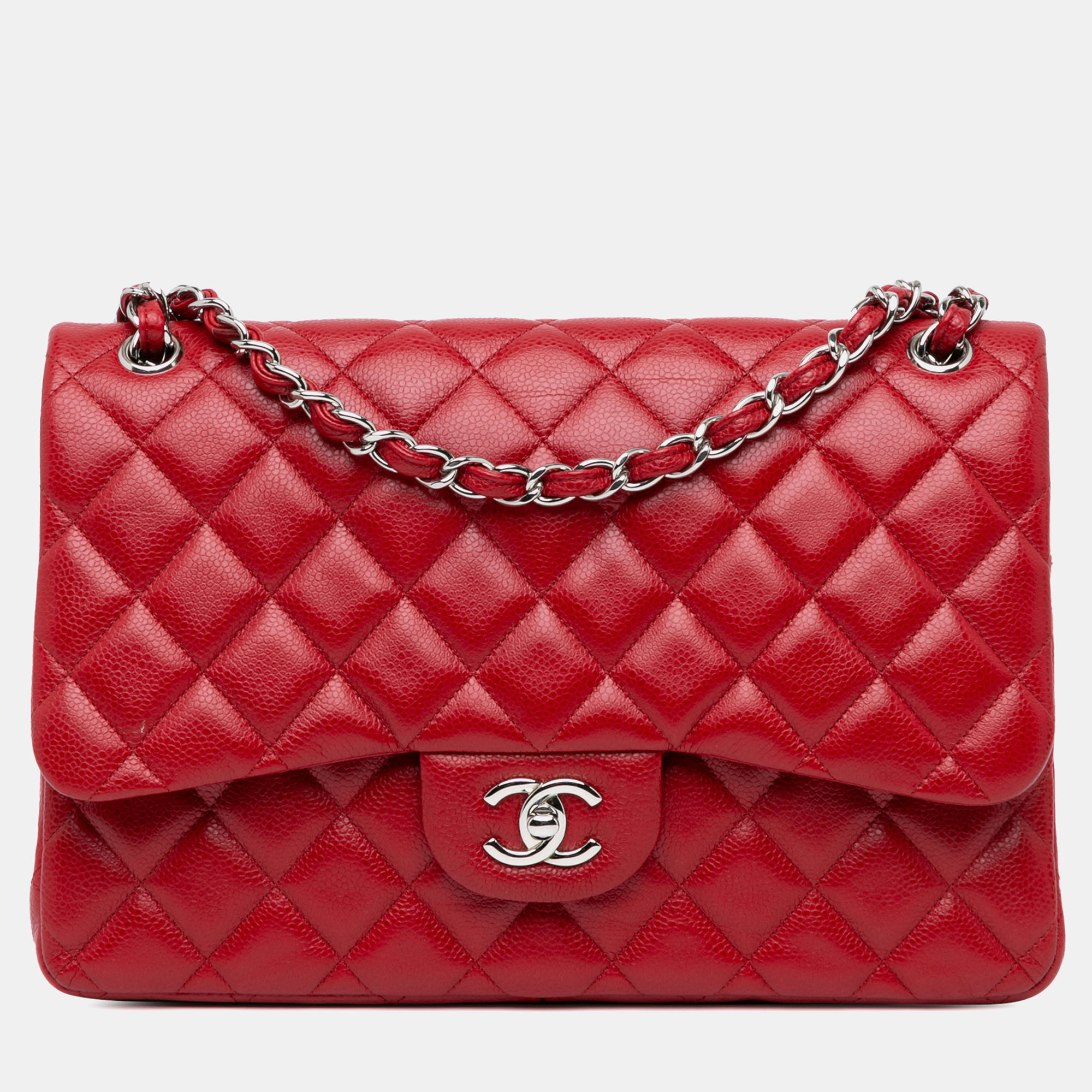 

Chanel Red Jumbo Classic Lambskin Double Flap