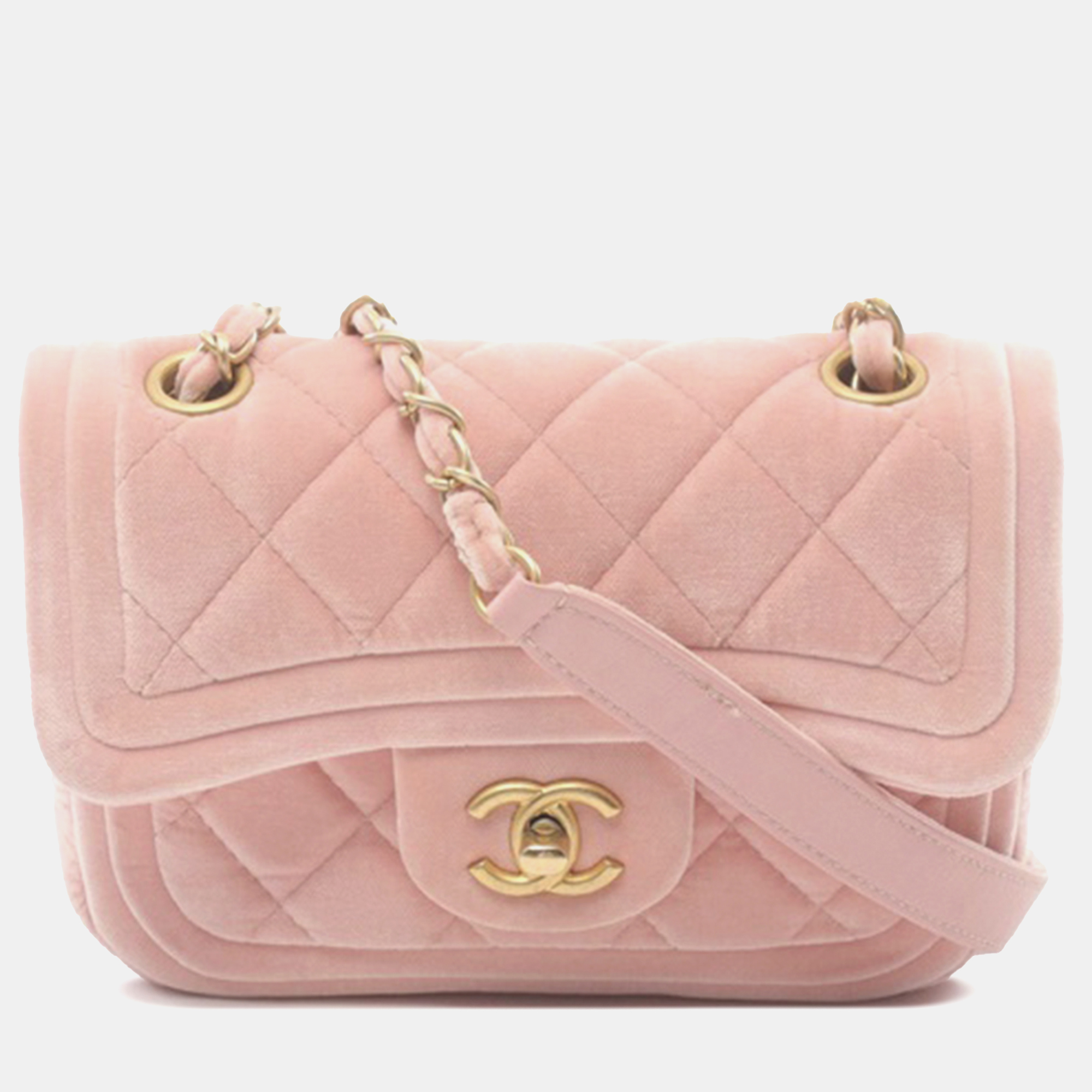 Pre-owned Chanel Pink Mini Quilted Velvet Double Frame Flap