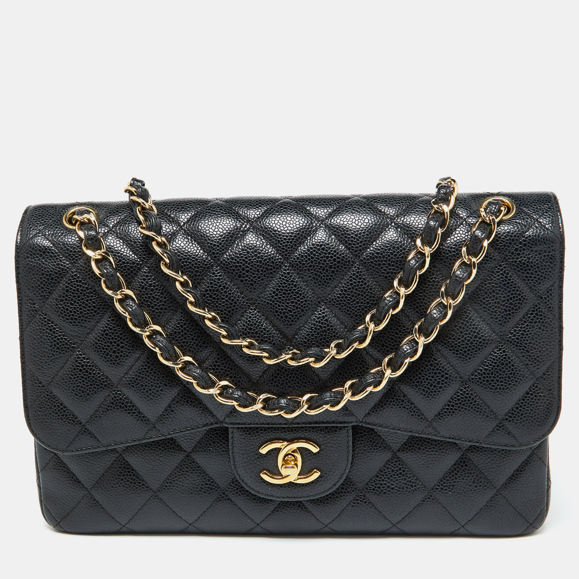 

Chanel Black Caviar Quilted Leather Large Classic Double Flap Bag