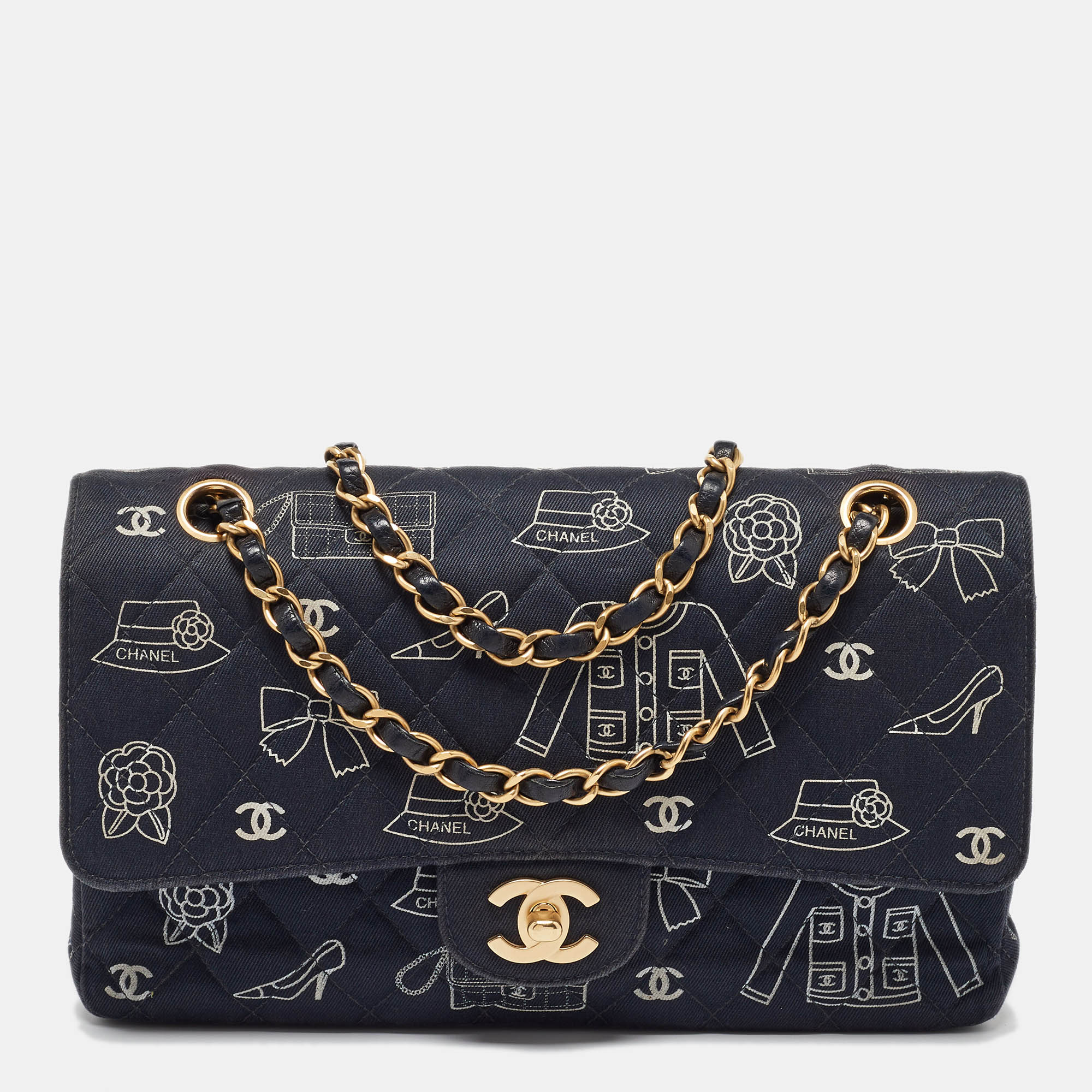 

Chanel Navy Blue Fabric Madame Coco Classic Double Flap Runway Bag