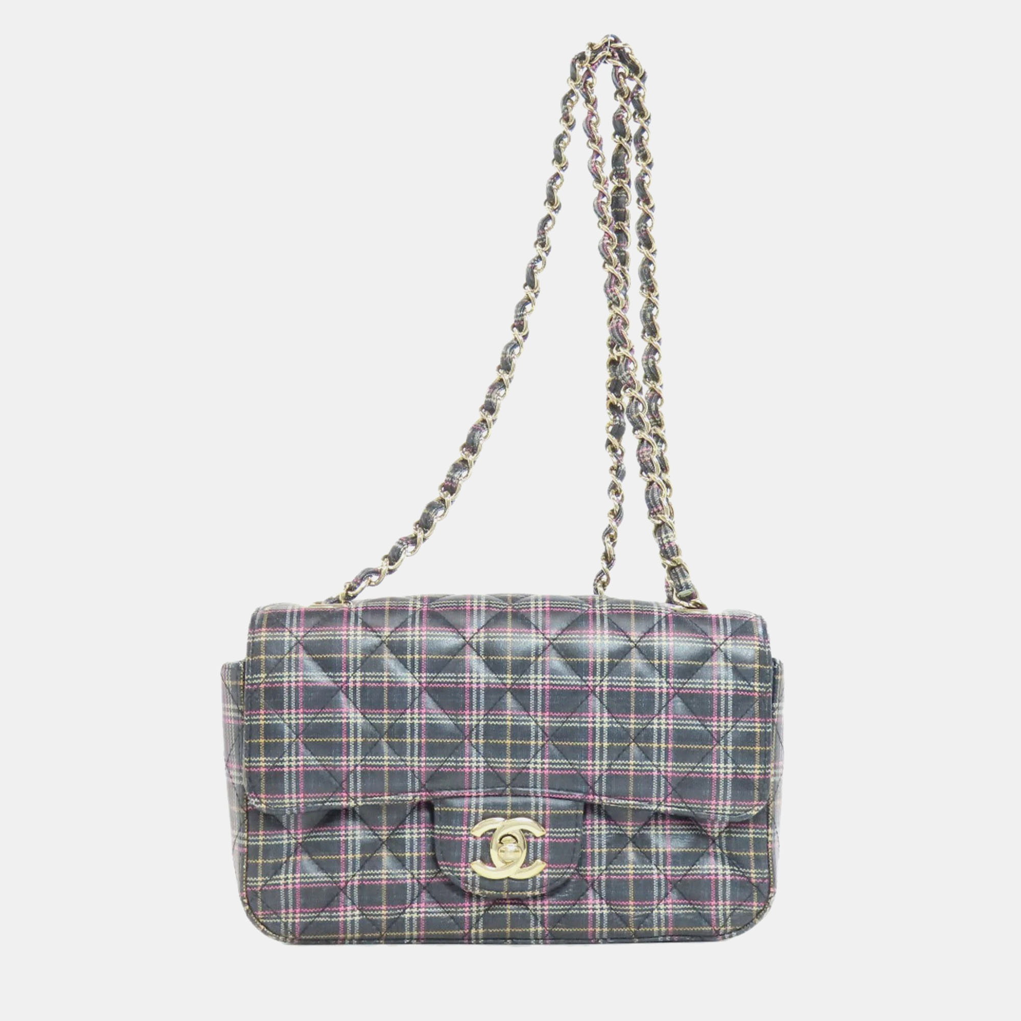 

Chanel Leather Check Pattern Chain Shoulder Bag, Grey