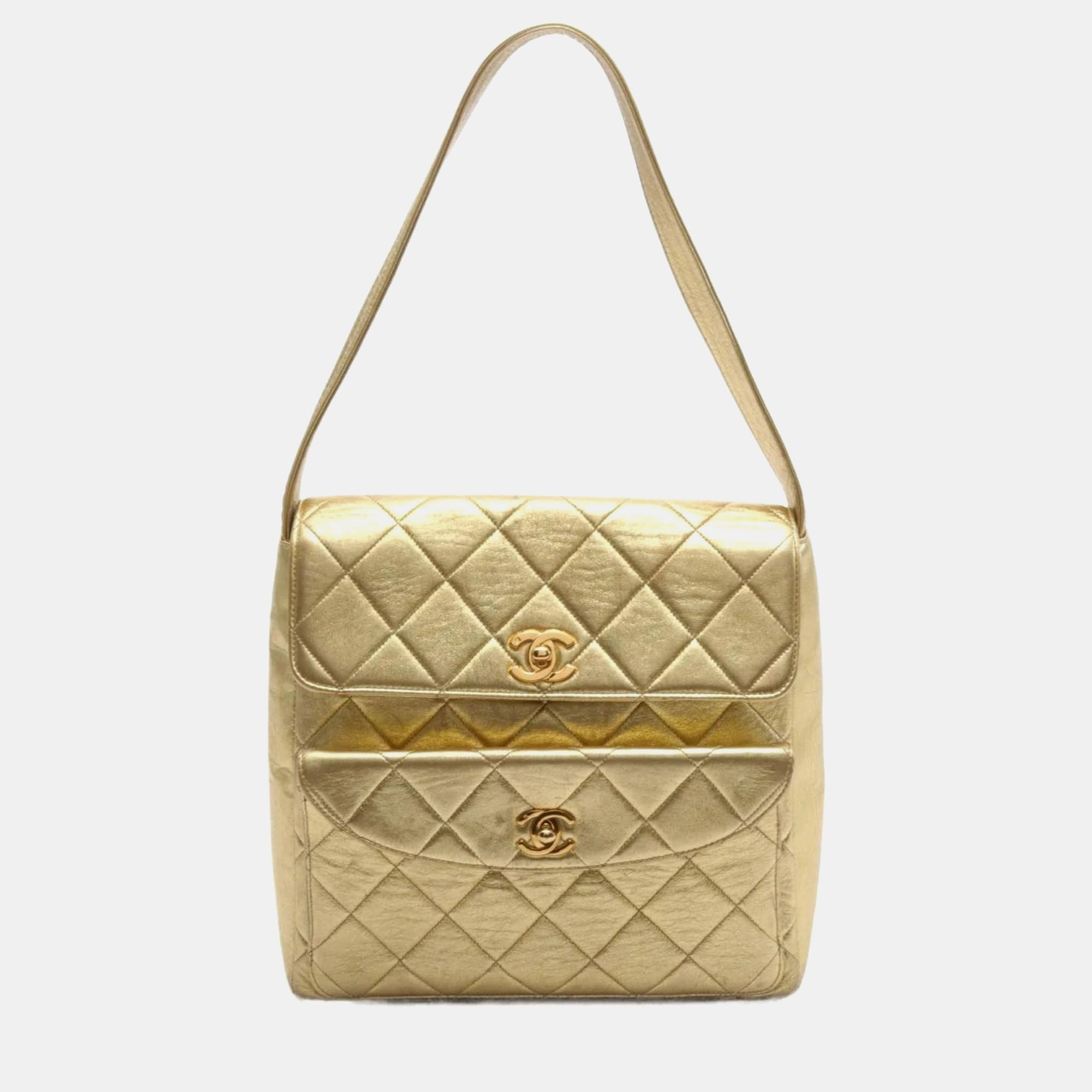 

Chanel Gold Leather Matelasse Shoulder Bag