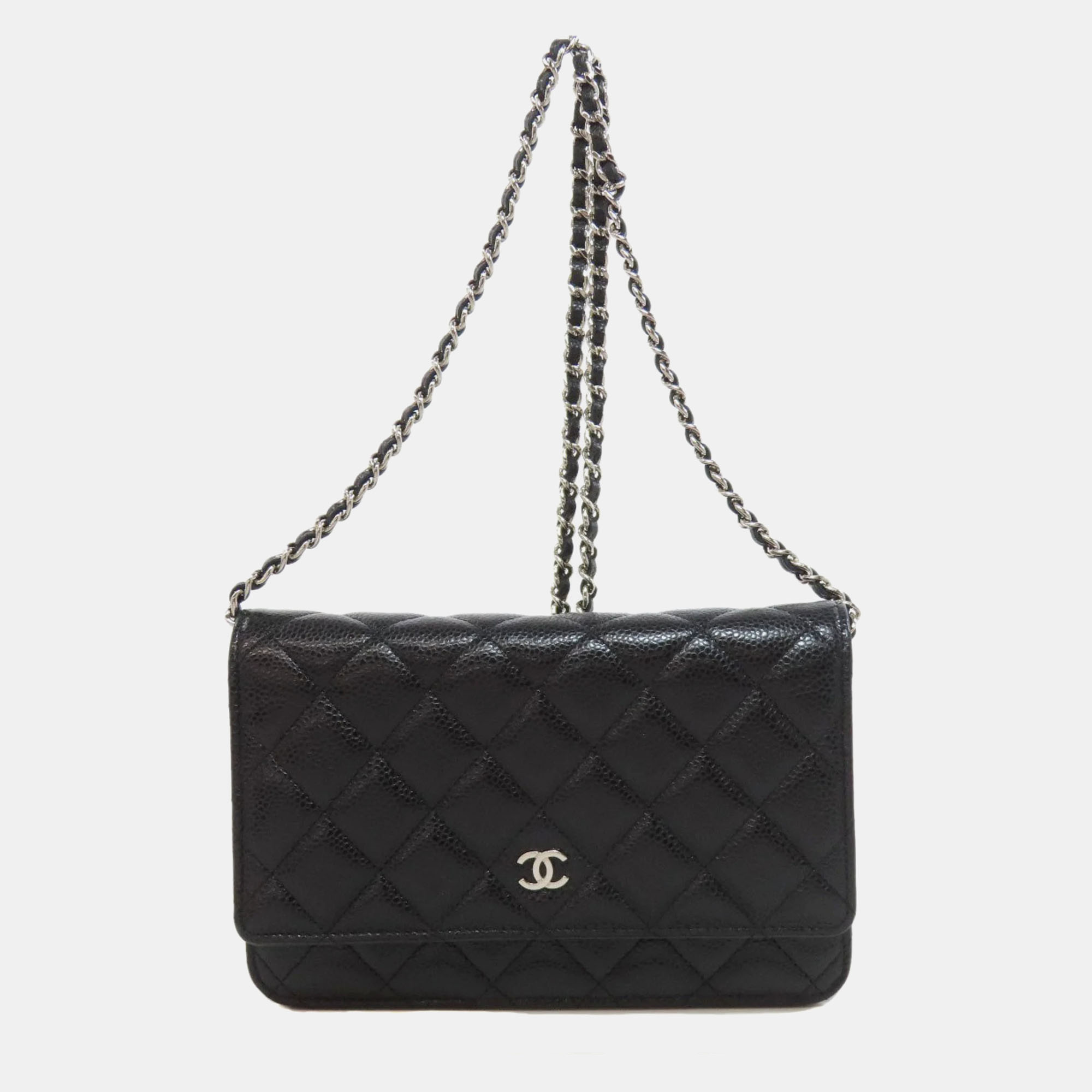 

Chanel Caviar Skin Coco Mark Chain Wallet, Black