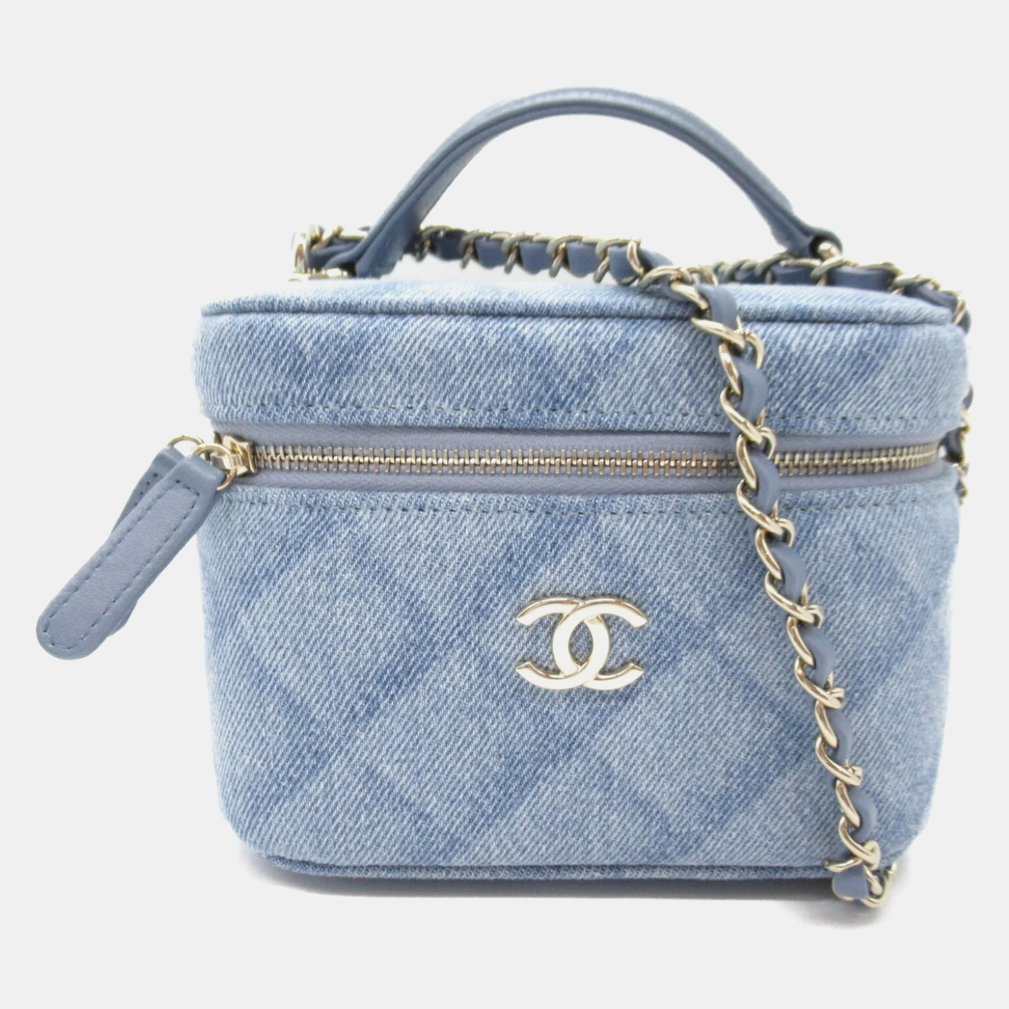 Pre-owned Chanel Denim Blue Vanity Chain Shoulder Bag