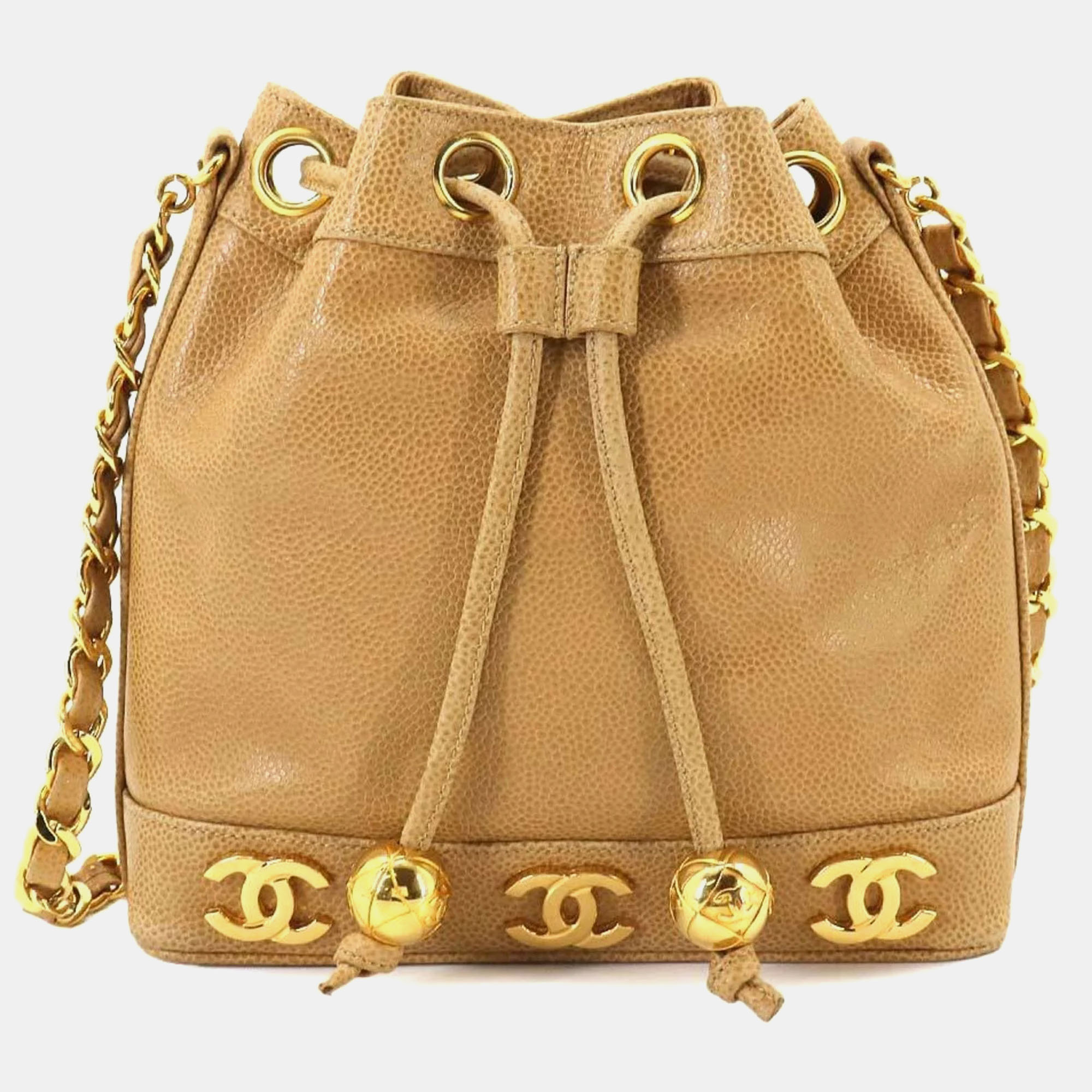 

Chanel Beige Caviar Skin Leather Triple Coco Chain Shoulder Bag