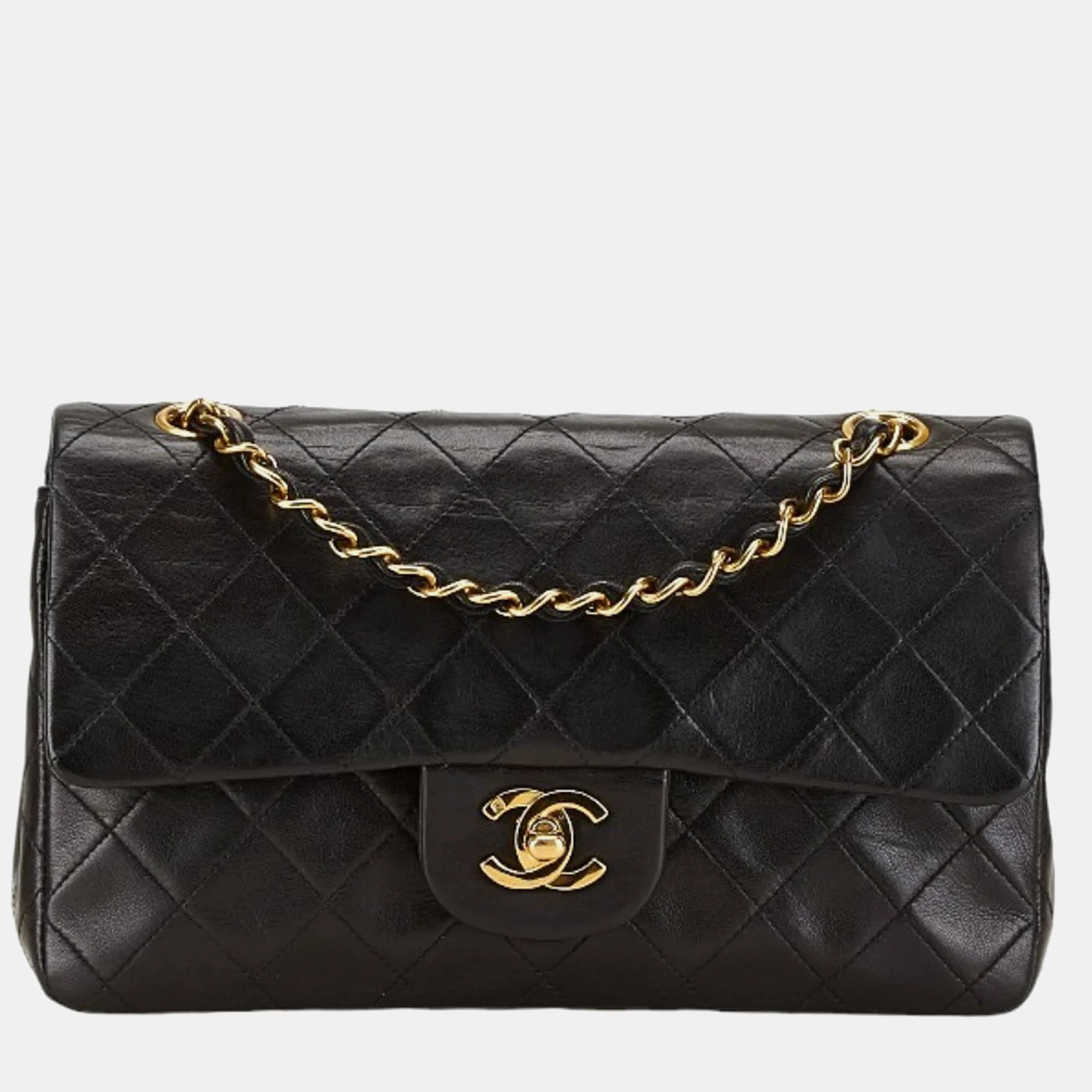 

Chanel Black Leather Matelasse 23 Coco Mark Double Flap Chain Shoulder Bag