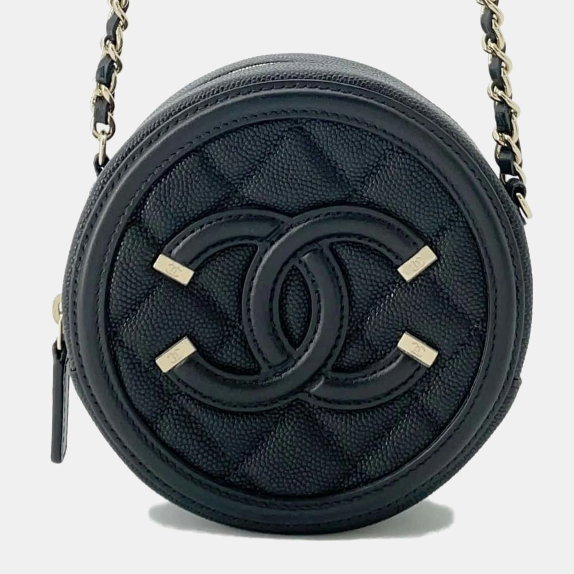 

Chanel Black Caviar Skin Round CC Filigree Chain Shoulder Bag