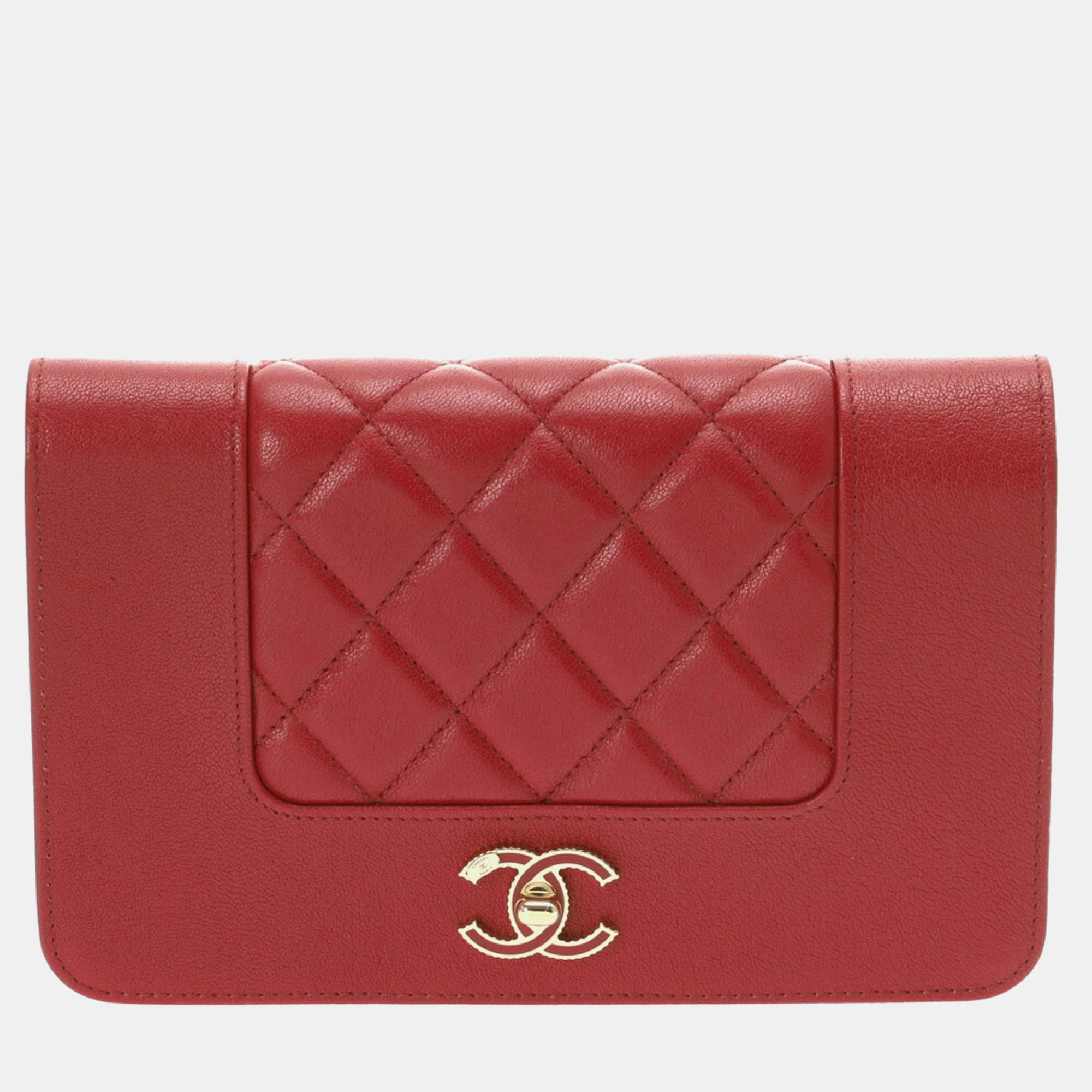 

Chanel Red Lambskin Mademoiselle Chain Wallet