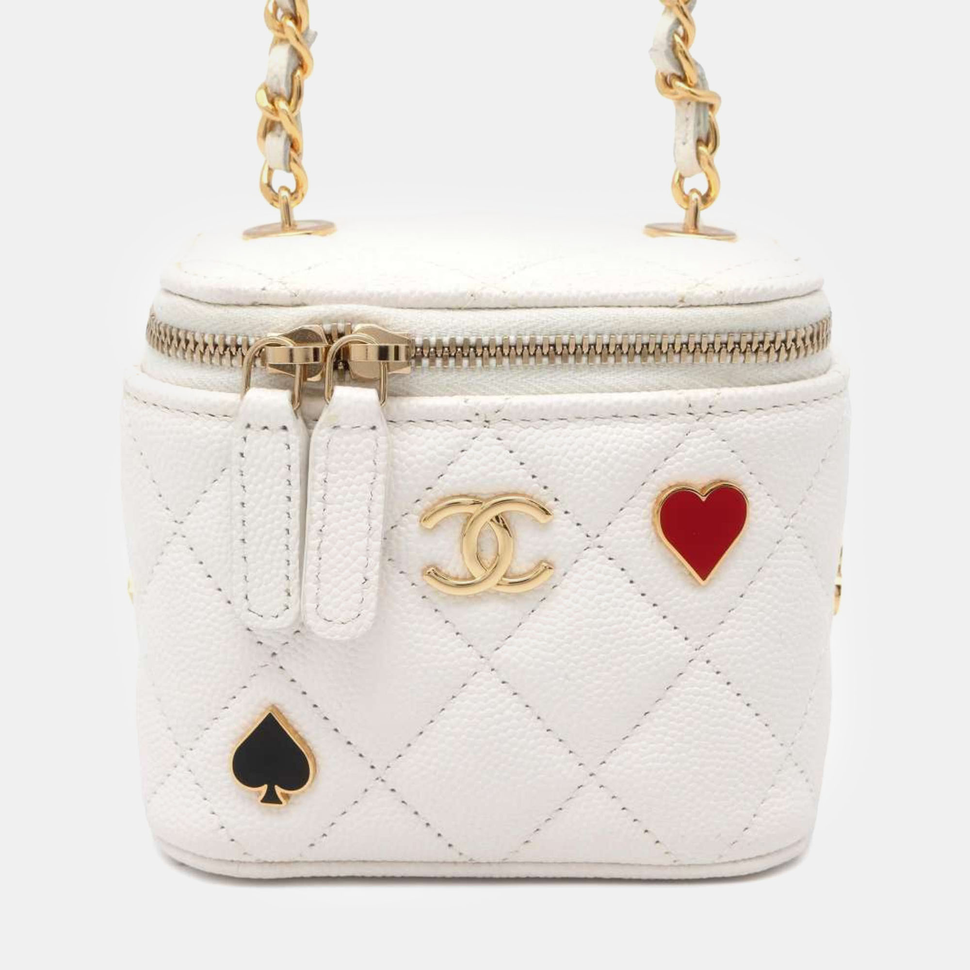 

Chanel White Caviar Skin Coco Mark Matelasse Vanity Trump Small Chain Shoulder Bag