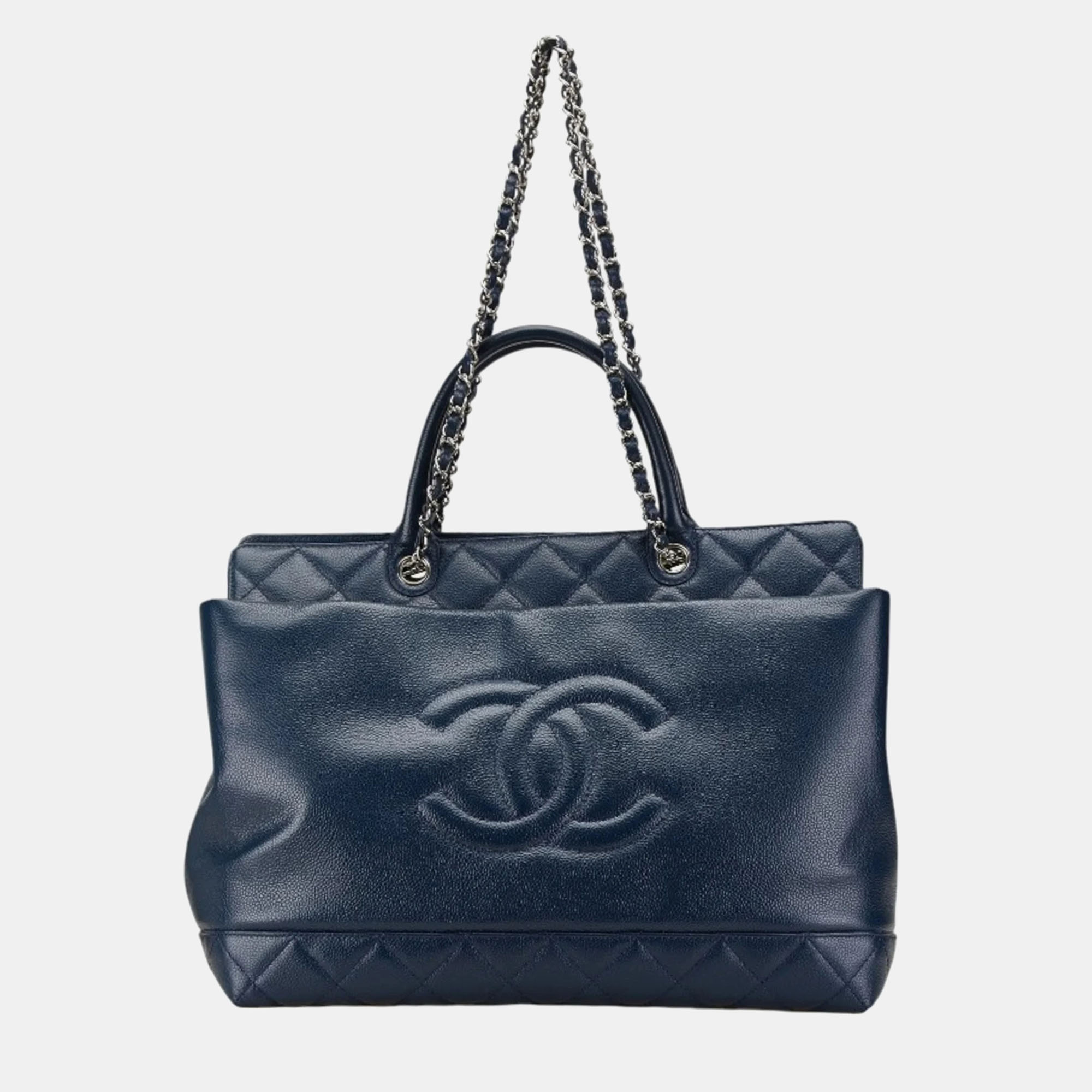 

Chanel Navy Caviar Skin Matelasse Coco Mark Shoulder Bag, Navy blue