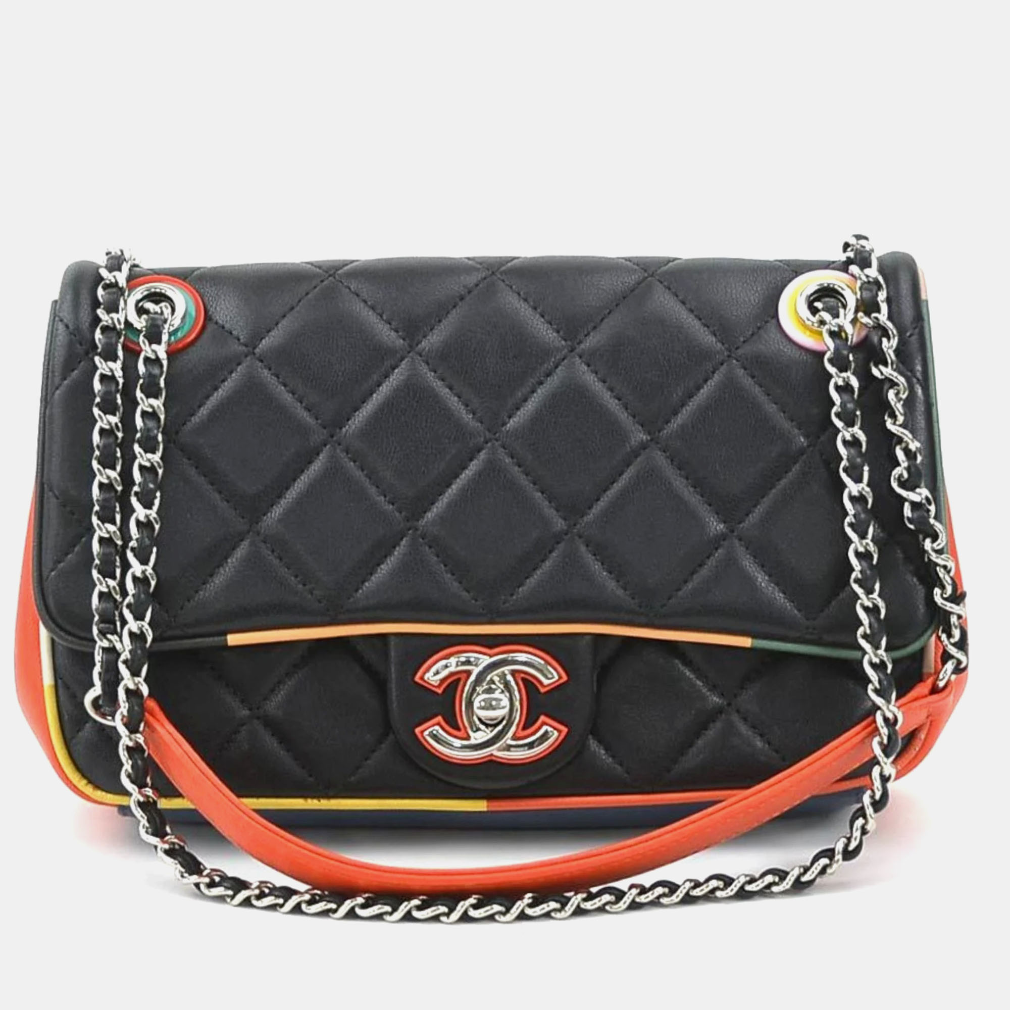 

Chanel Black Multicolor Silver Leather Matelasse Shoulder Bag