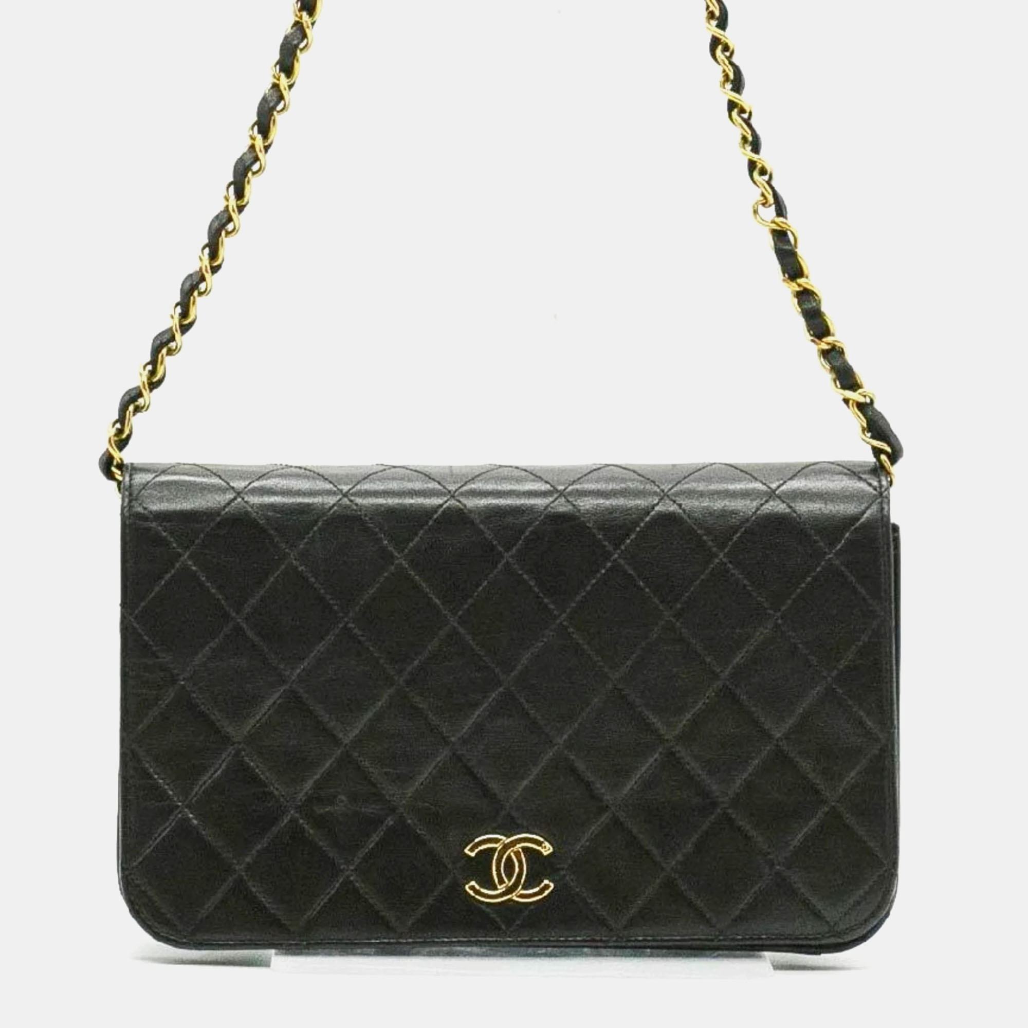 

Chanel Black Gold Caviar Skin Leather Matelasse Chain Bag