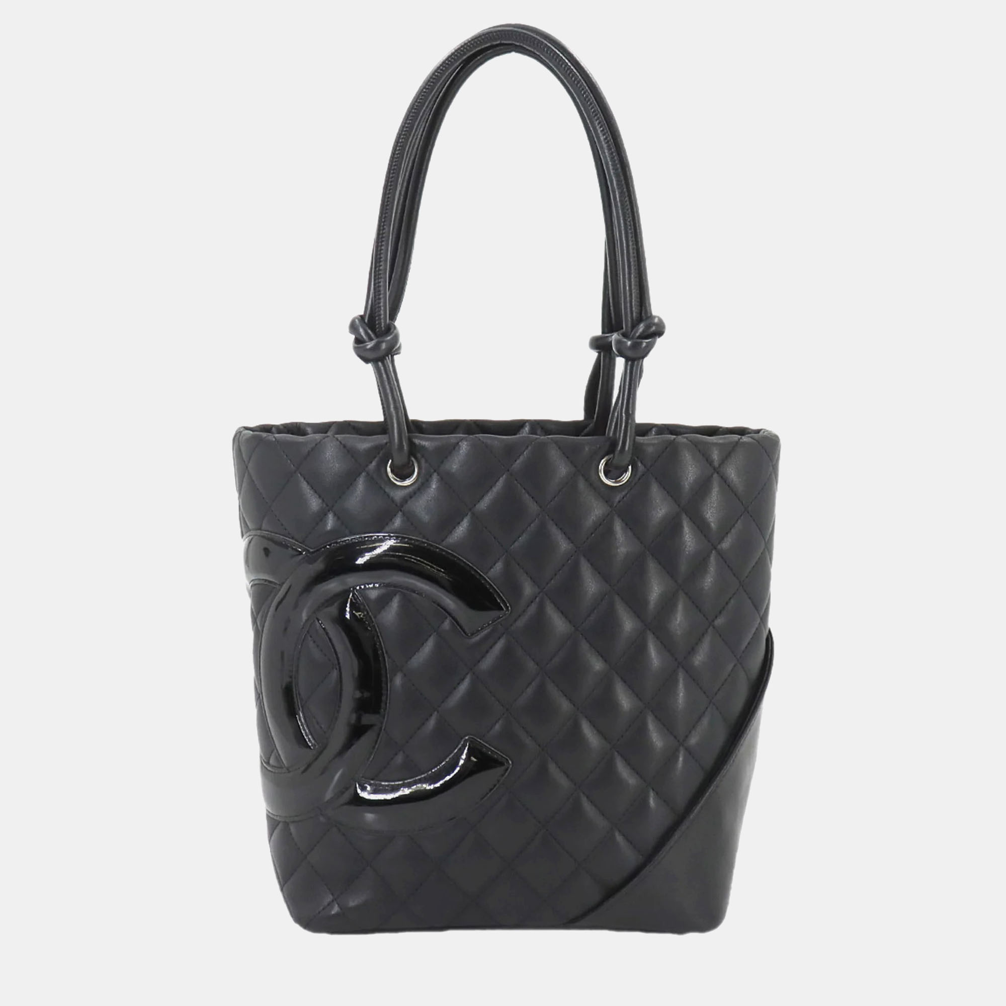 

Chanel Black Leather Patent Cambon Line Medium Bag