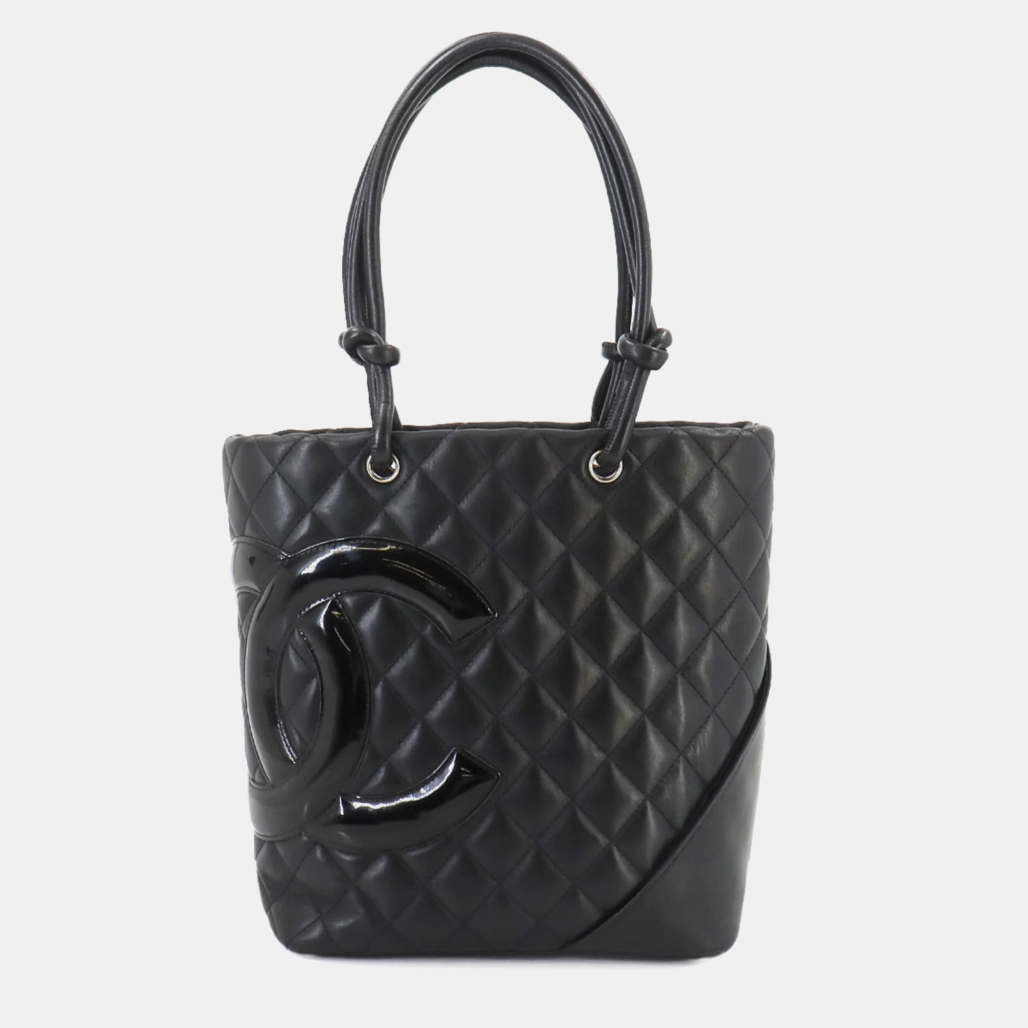 

Chanel Black Leather Patent Cambon Line Medium Bag