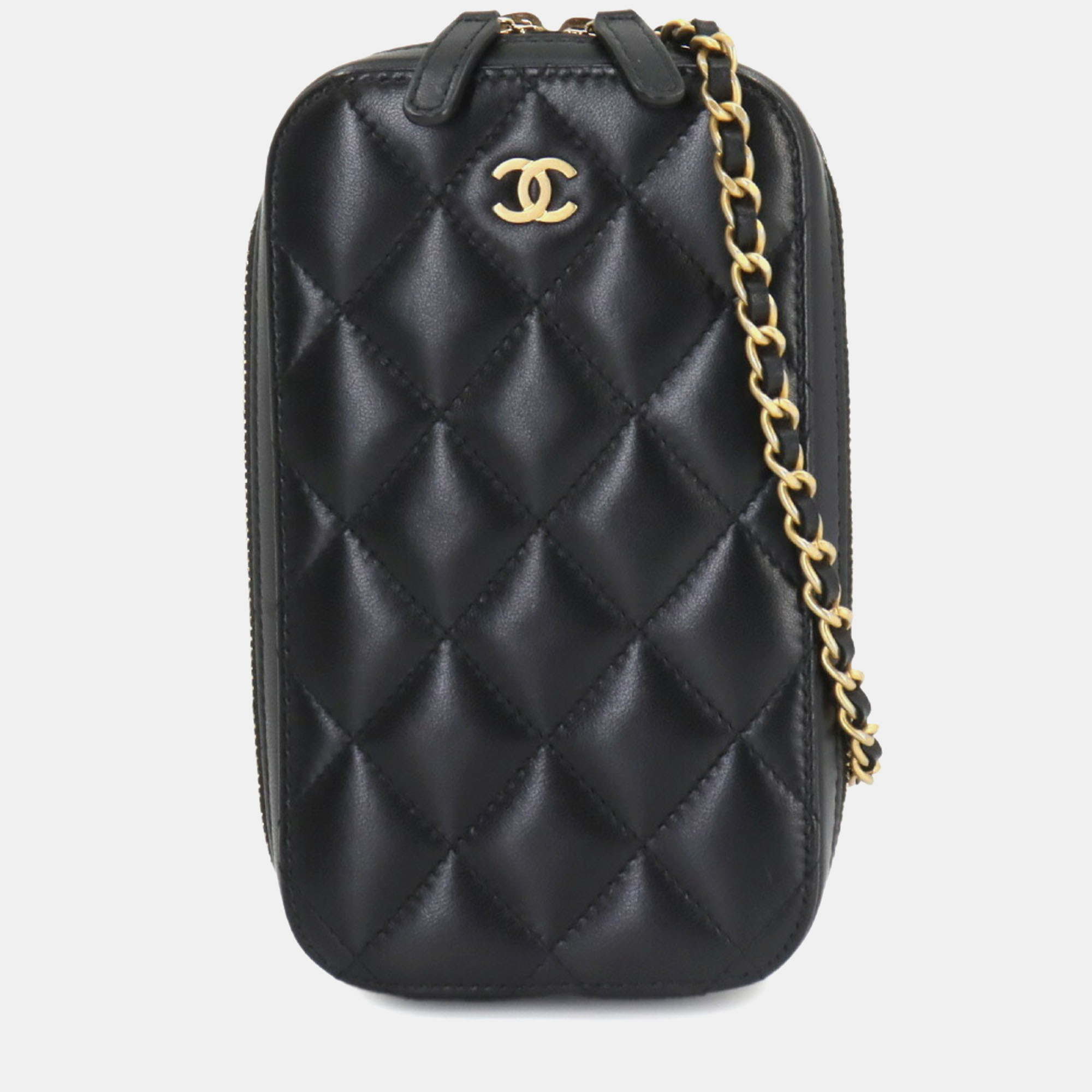 

Chanel Black Leather Matelasse Phone Holder Chain Shoulder Bag