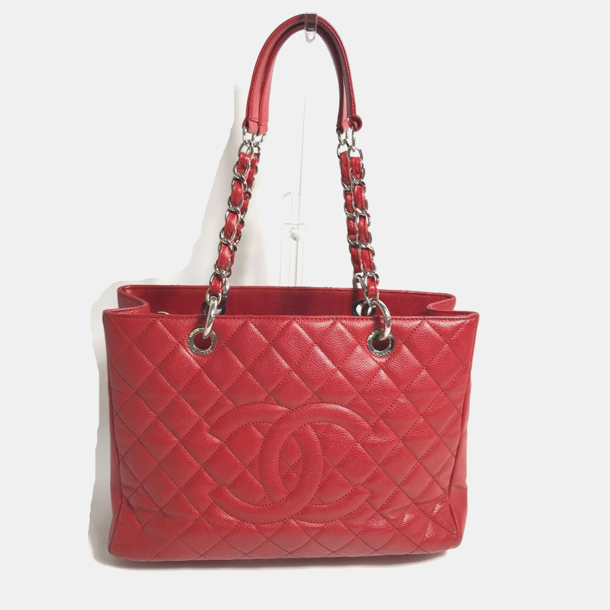 Pre-owned Chanel Red Cc Mark Chain Gst Tote Bag