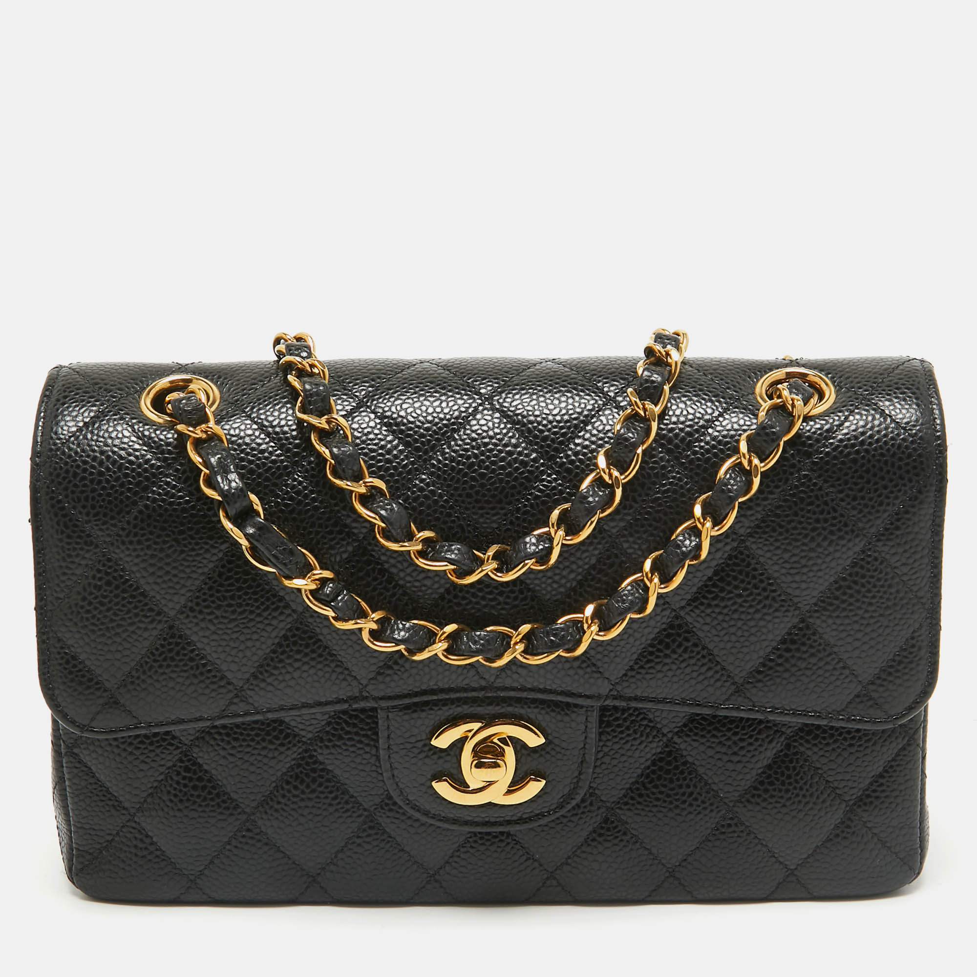 

Chanel Black Quilted Caviar Leather  Classic Double Flap Bag