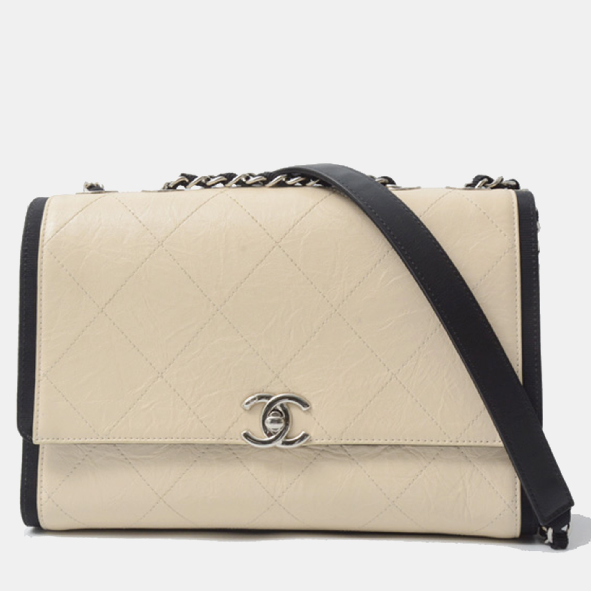 

Chanel Beige/Black Grained Crumpled Calfskin Leather Flap Bag