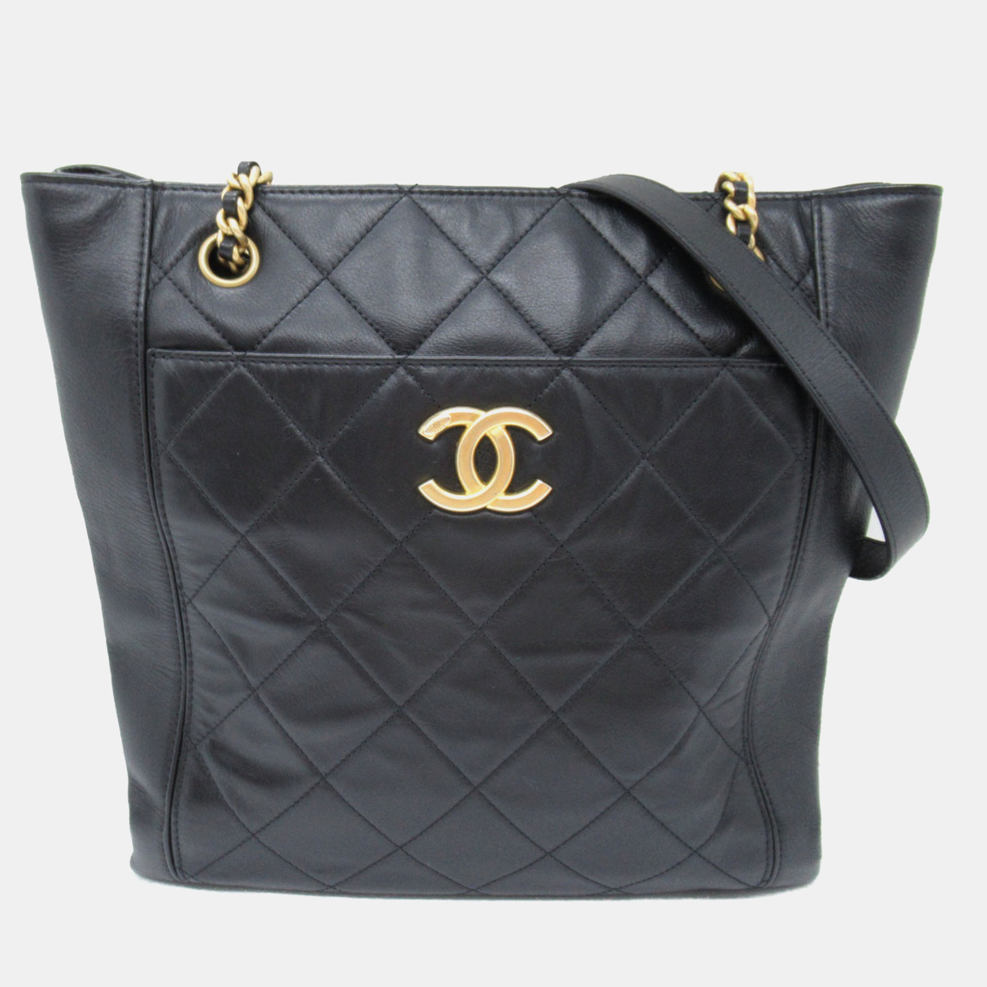 

Chanel Black Quilted Calfskin Small CC Front Pocket Shopping Tote Bag