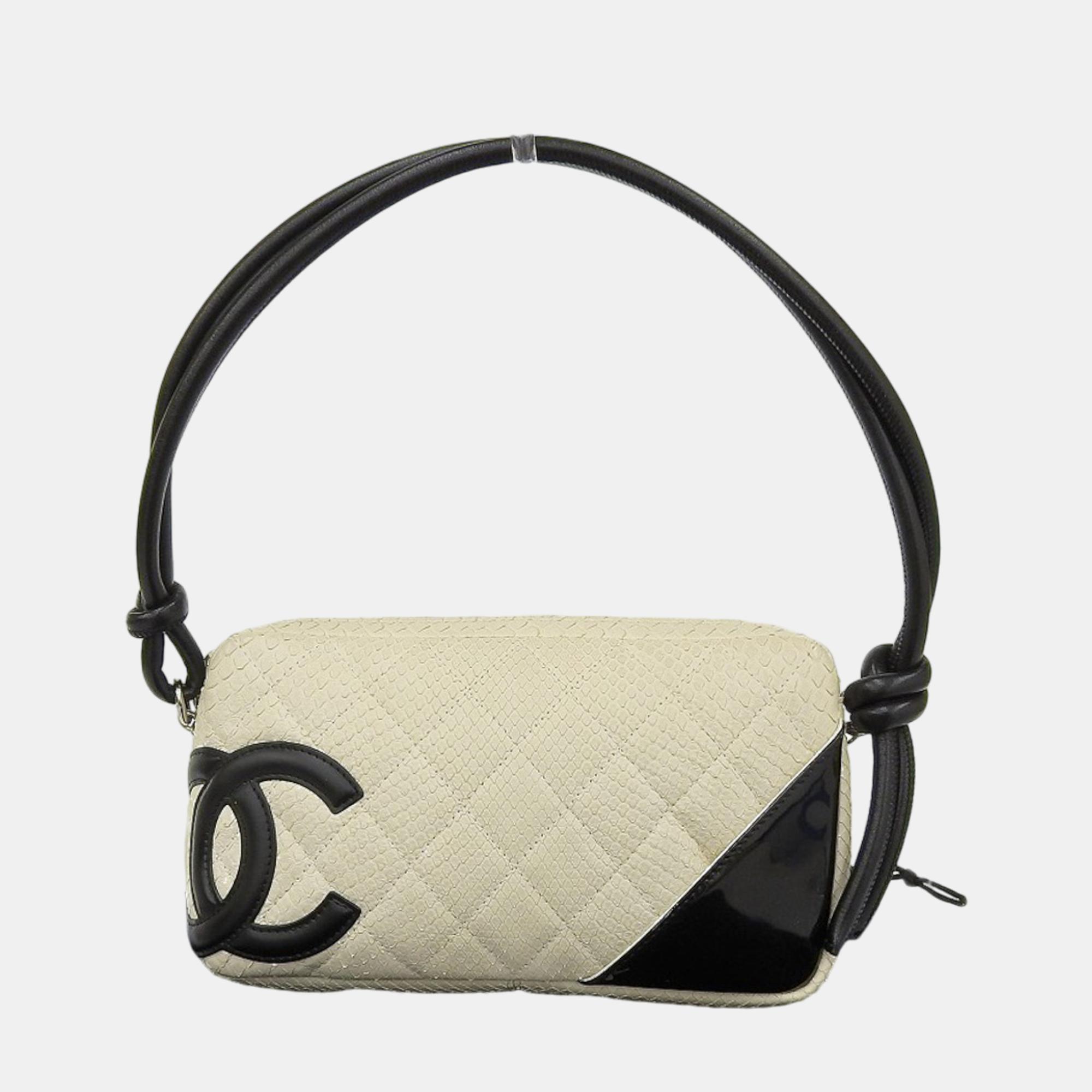 

Chanel White/Black Quilted Python Leather Ligne Cambon Pochette Bag