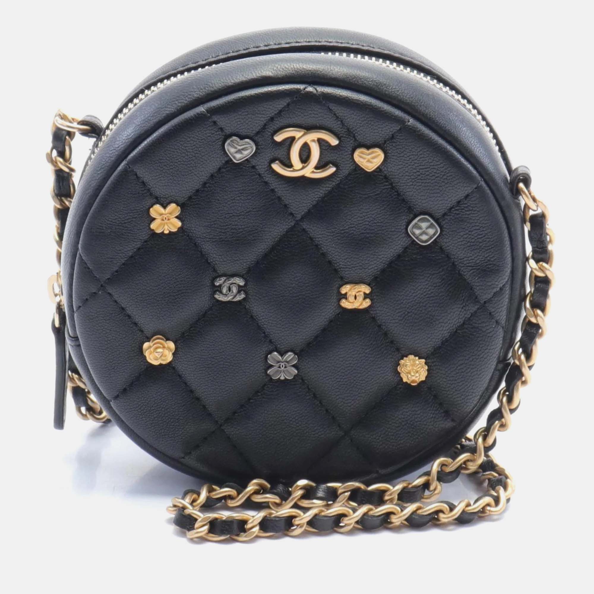 

Chanel Black Leather Matelasse Coco Mark Camellia Shoulder Bag