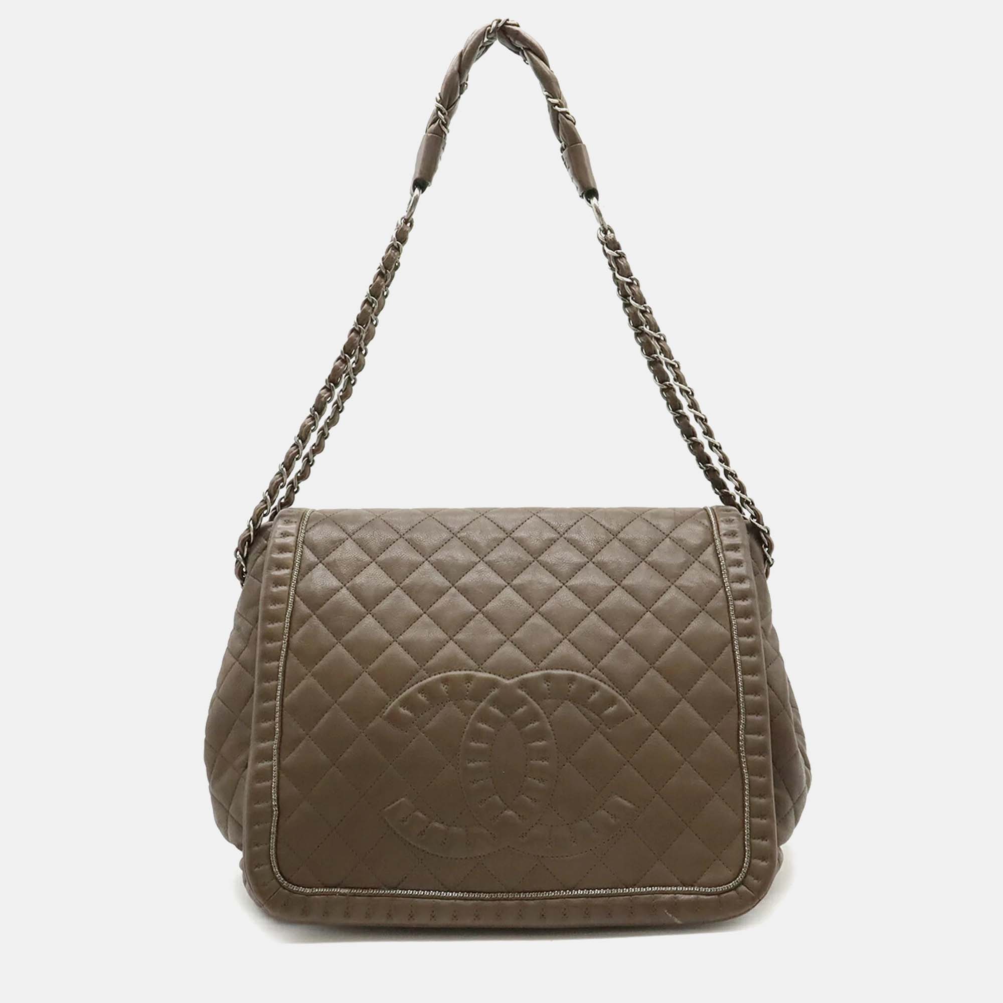 

Chanel Mocha Brown Quilted Leather Chain Coco Mark Matelasse Shoulder Bag