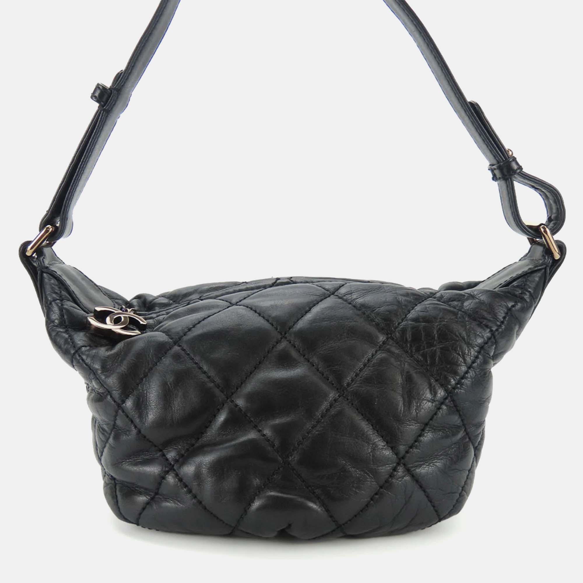 

Chanel Black Leather Coco Mark Wild Stitch Shoulder Bag