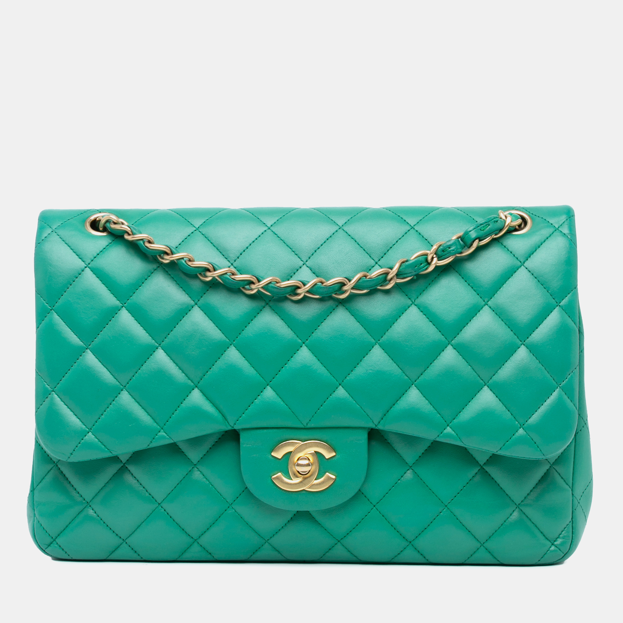 

Chanel Green Tone Lambskin Leather Jumbo Classic Lambskin Double Flap Bag