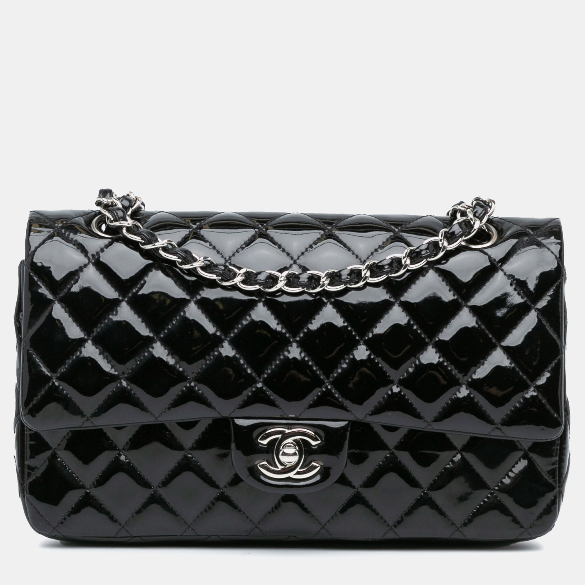 

Chanel Medium Classic Patent Double Flap Bag, Black