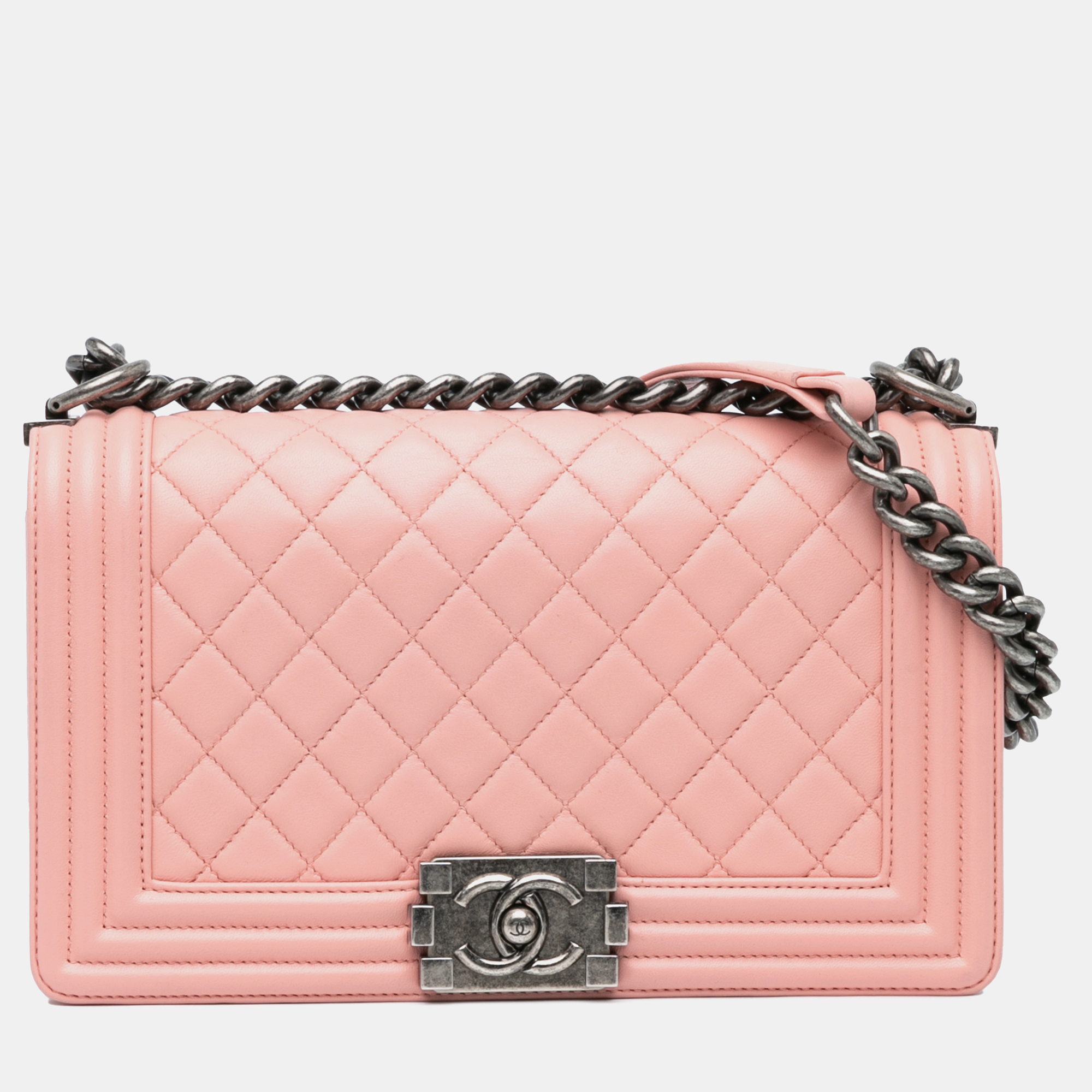 

Chanel Pink Leather Medium Lambskin Boy Flap Bag