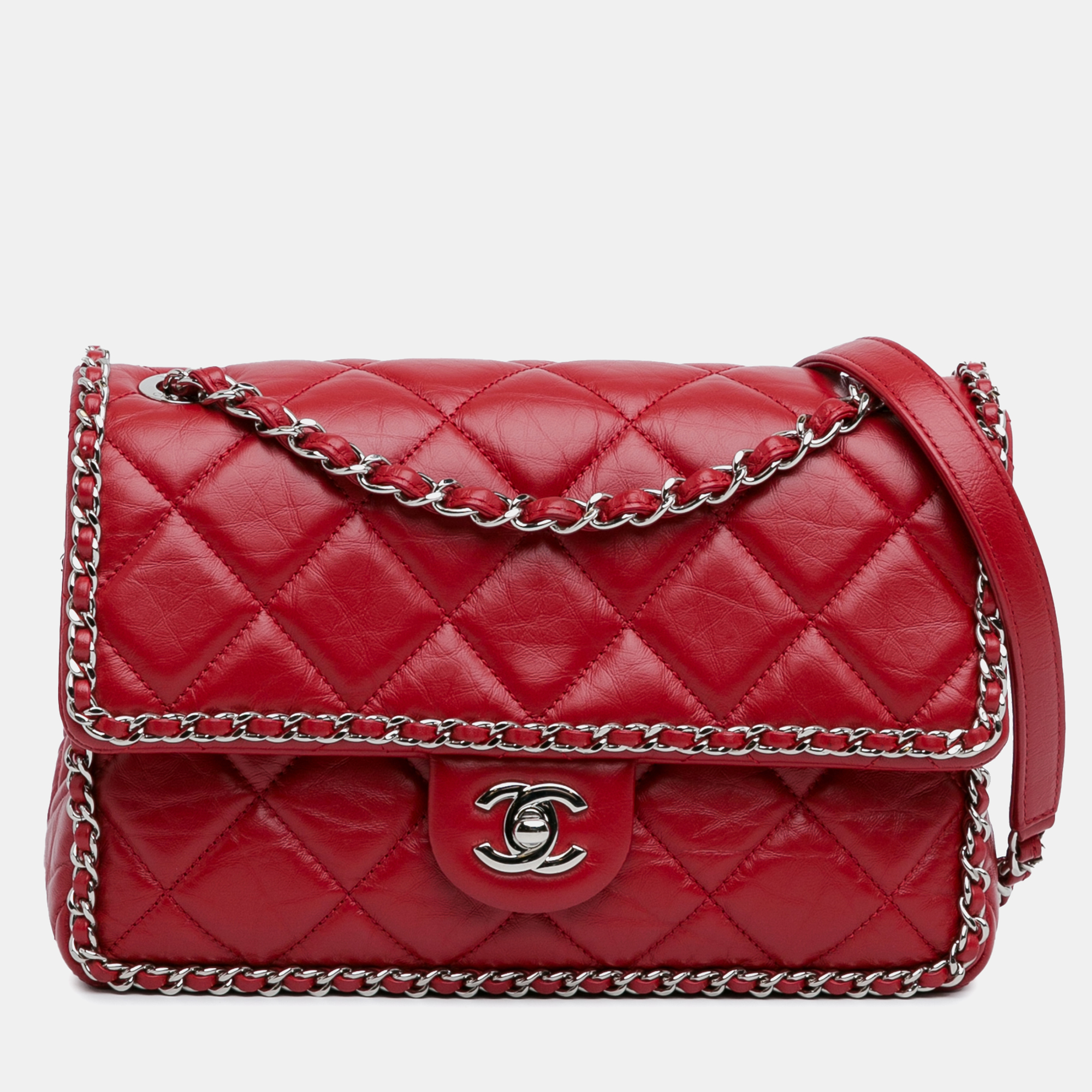 

Chanel Crumpled Chain All Over Flap Bag, Red