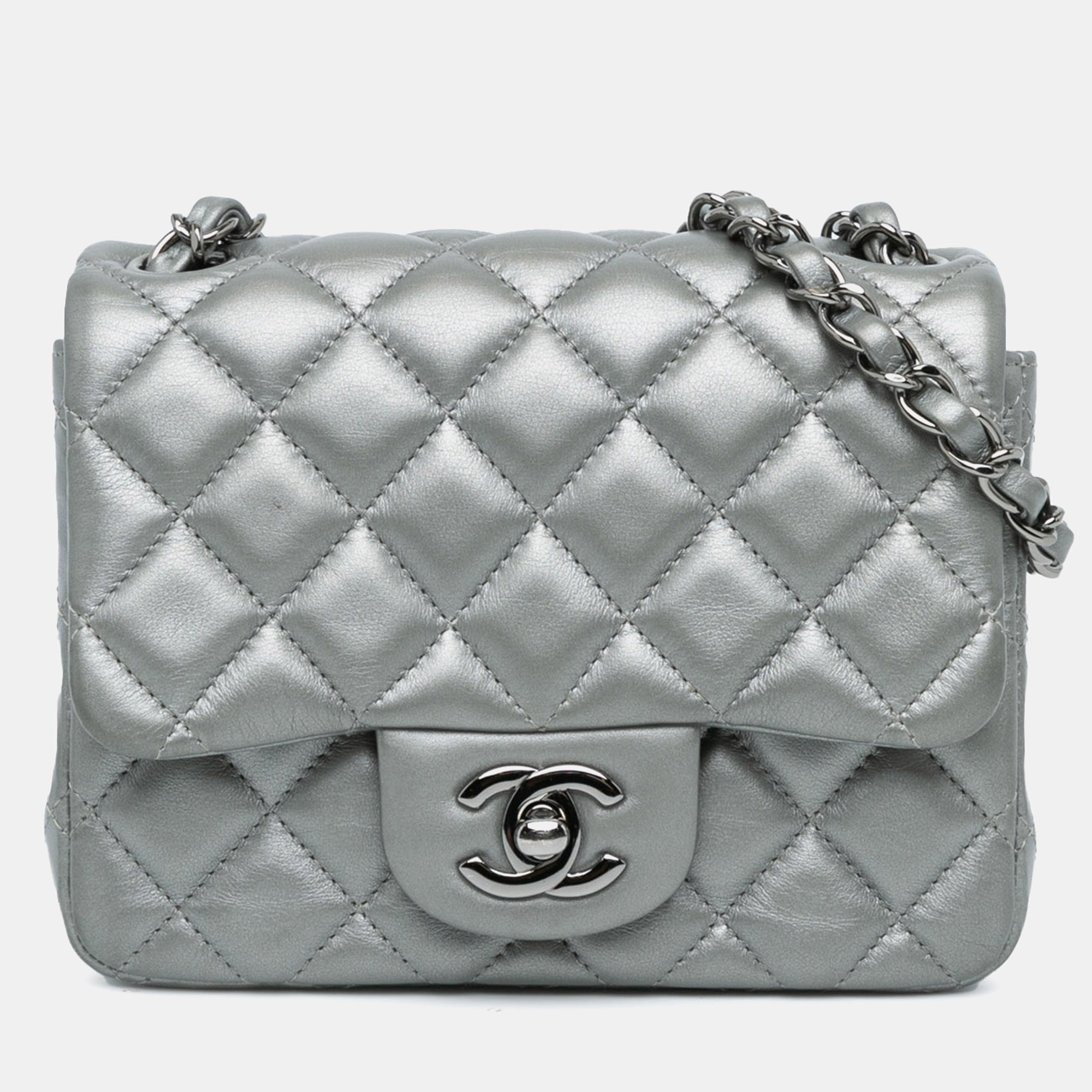 

Chanel Mini Square Classic Calfskin Single Flap, Silver