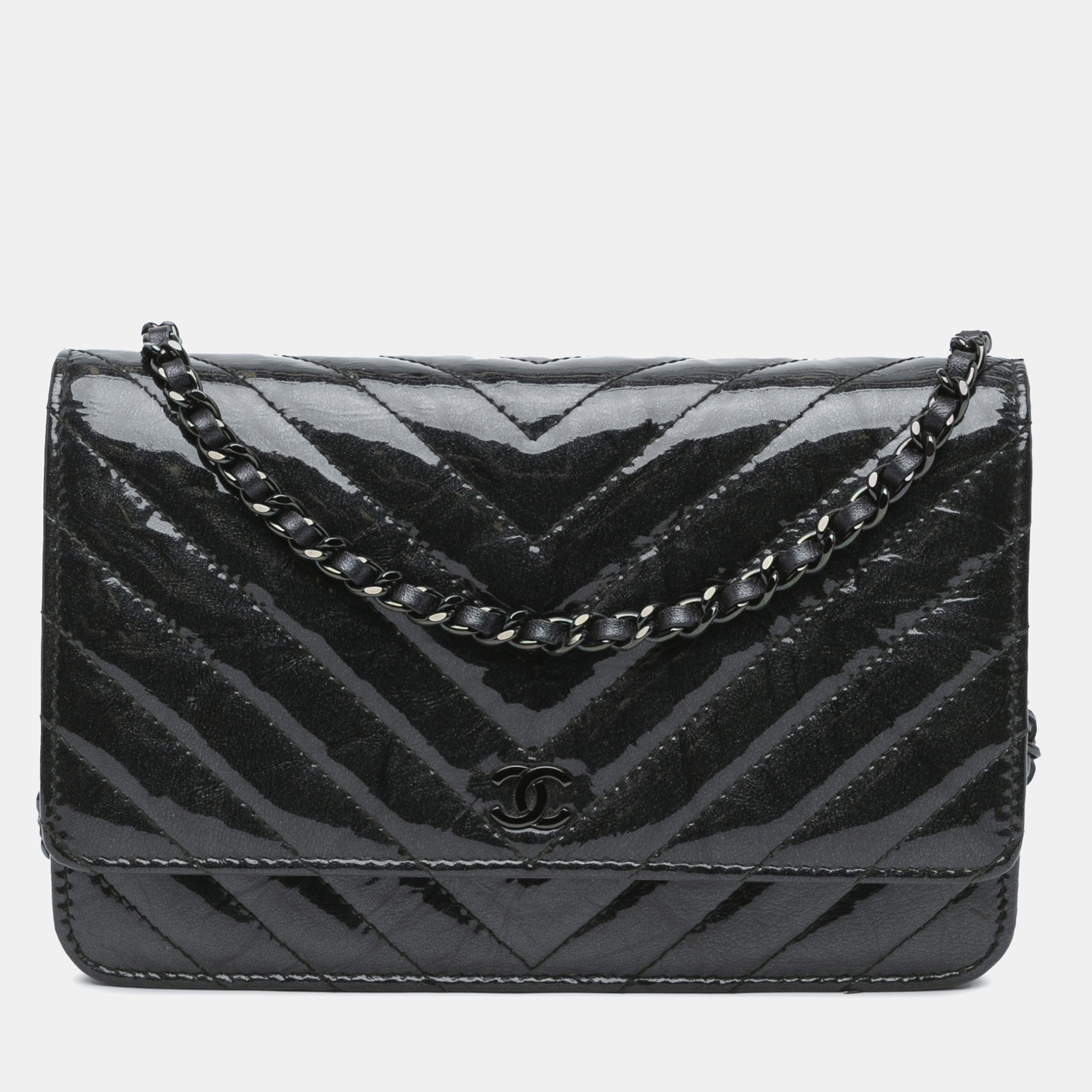 

Chanel CC Chevron Quilted Crumpled Calfskin Wallet On Chain, Black