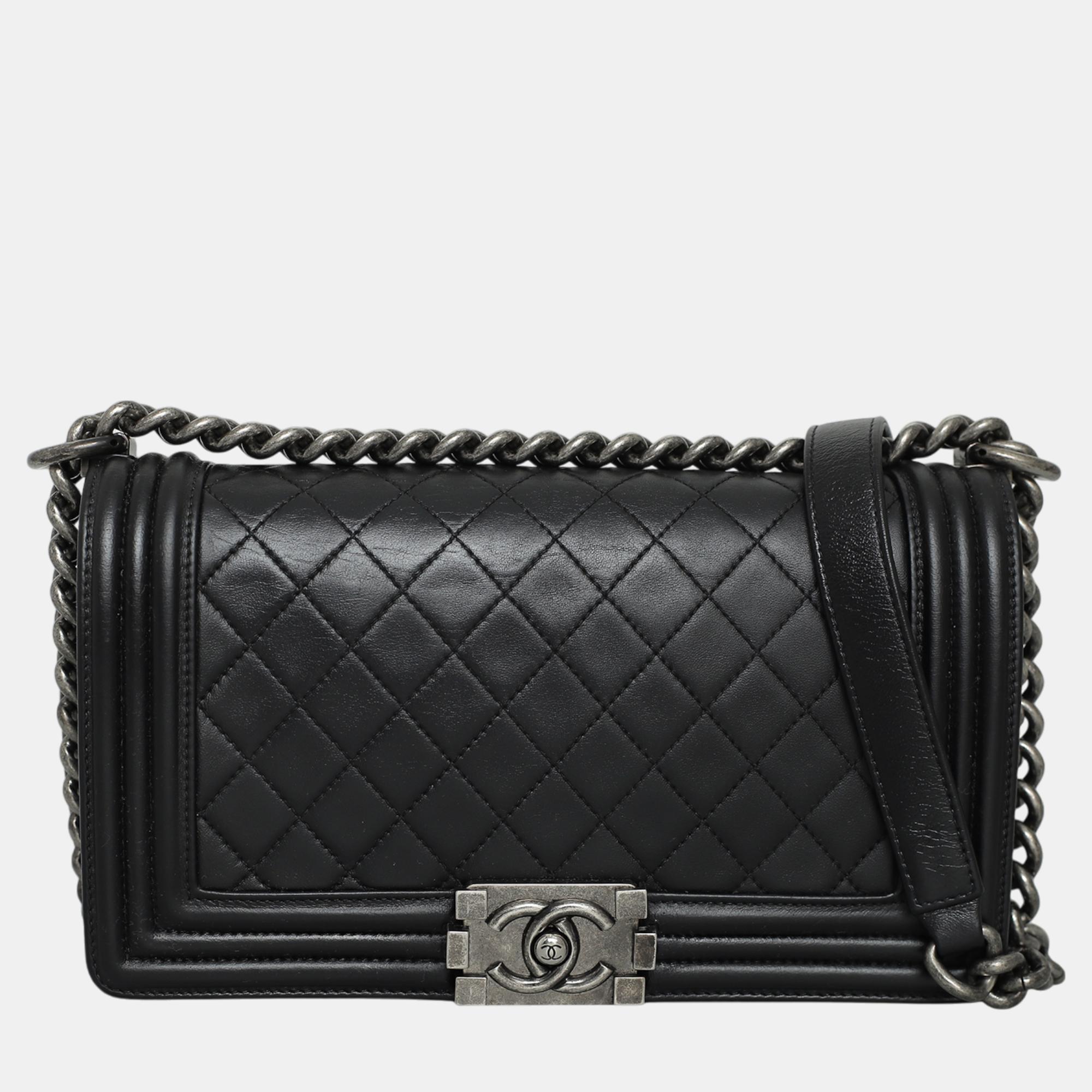 

Chanel Black Lambskin Leather Medium Boy Bag