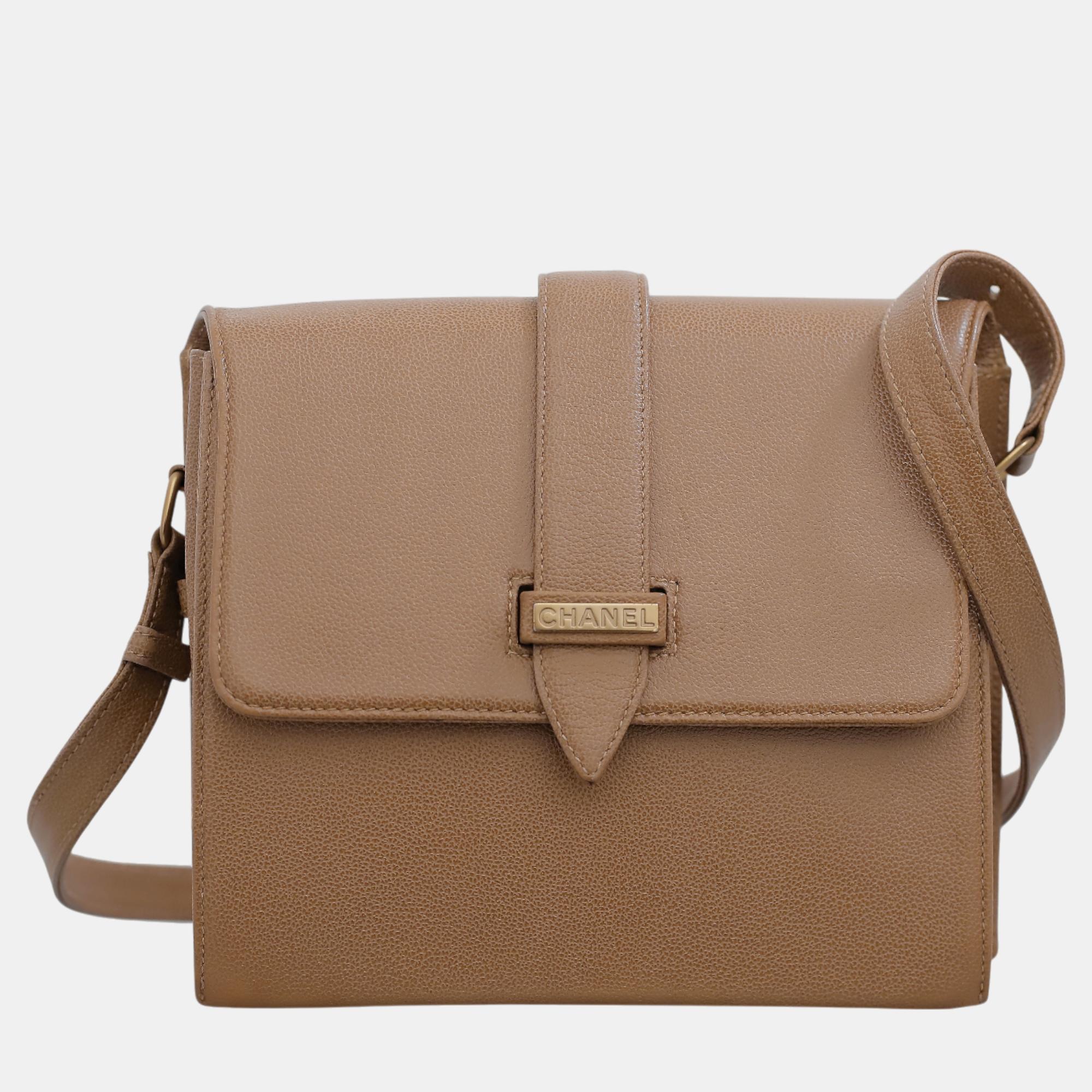

Chanel Vintage Leather Box Sling Bag, Brown