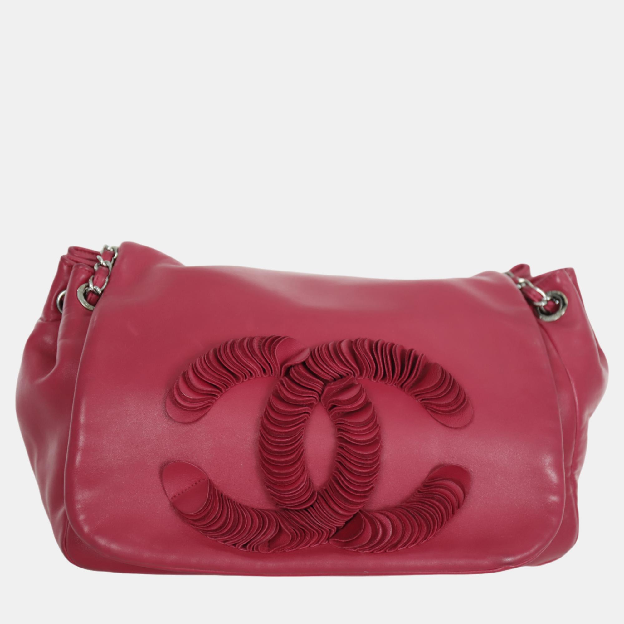 

Chanel Red Leather Disc Accordion Flap Bag