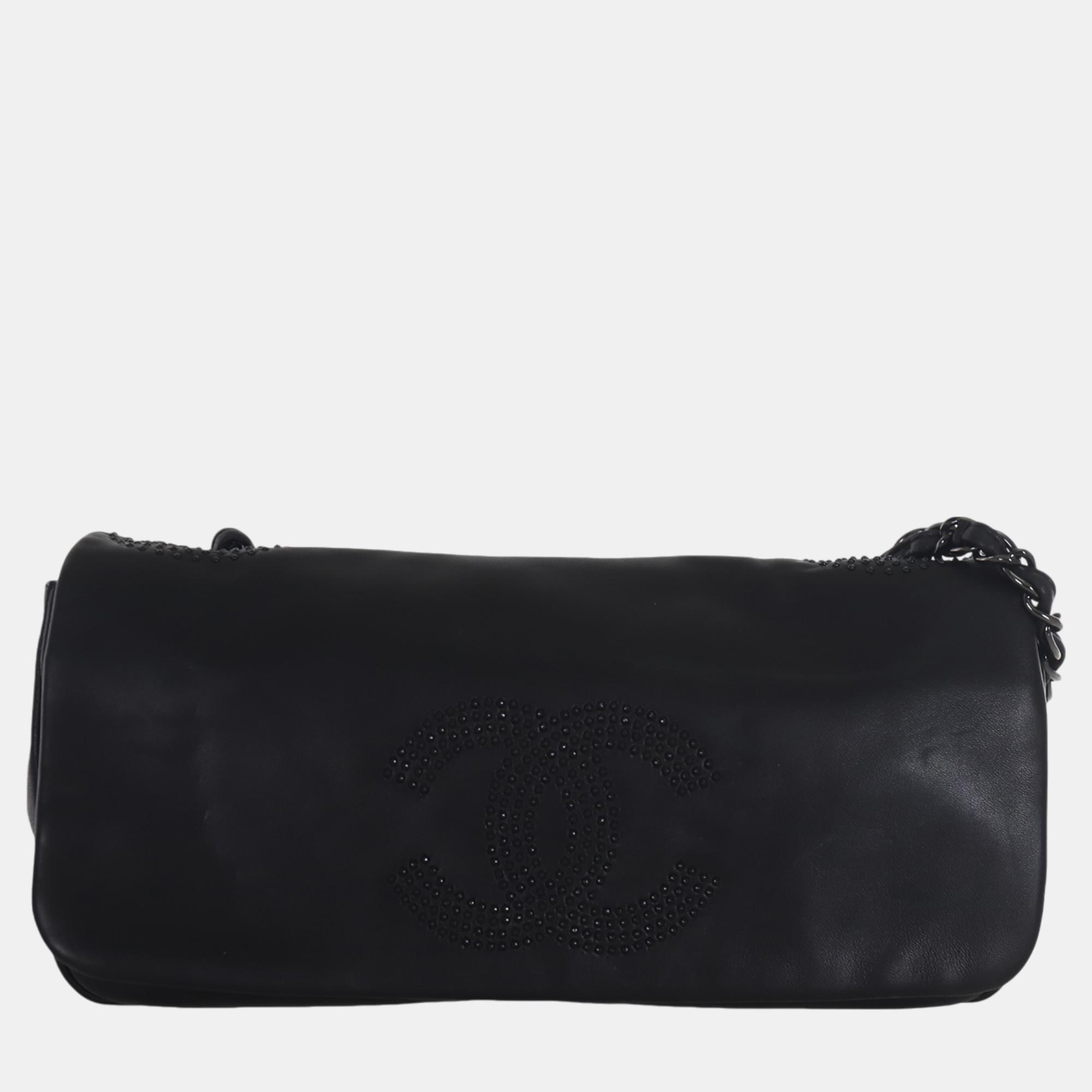 

Chanel Lambskin Studded CC East West Shoulder Bag, Black