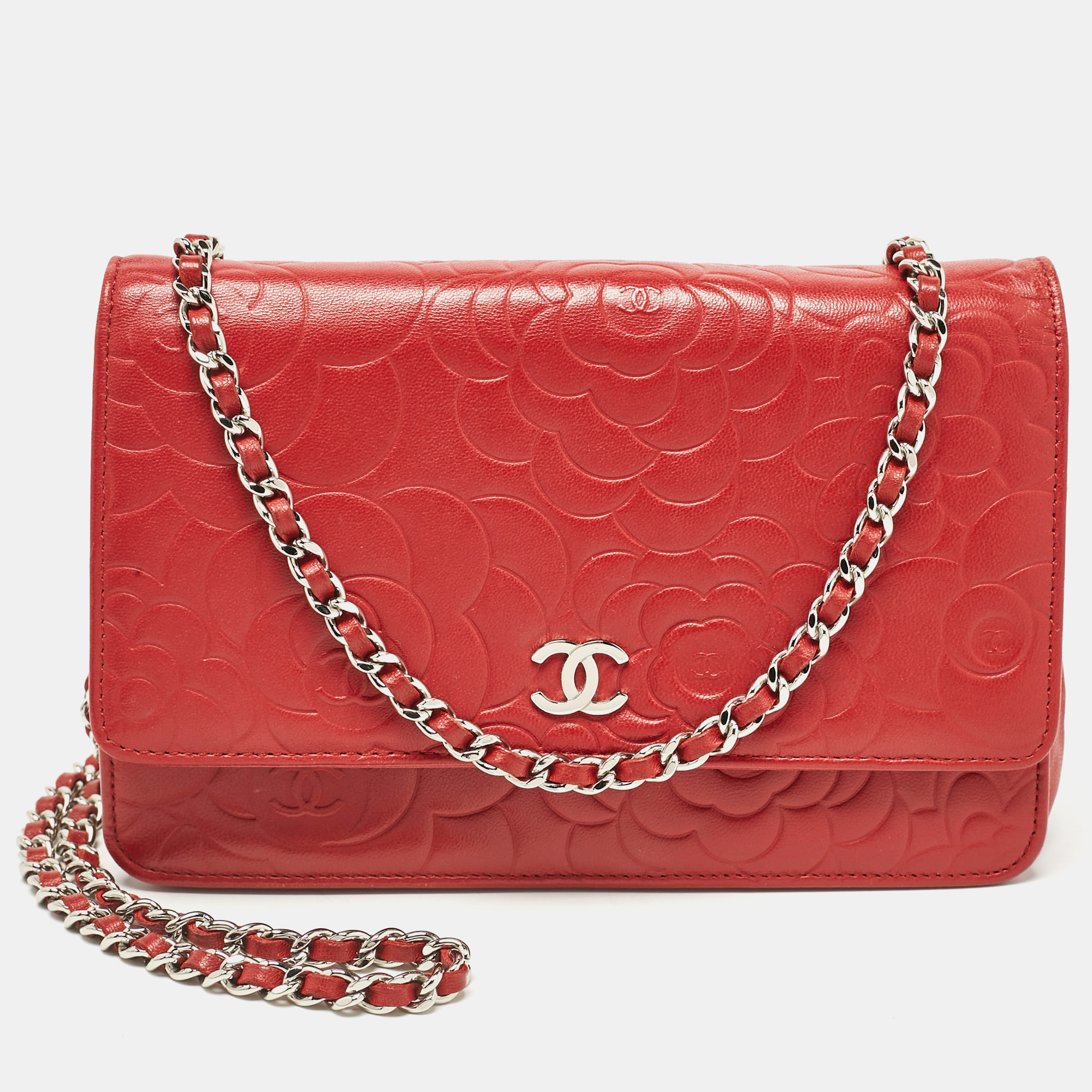 

Chanel Red Leather Camellia Wallet On Chain