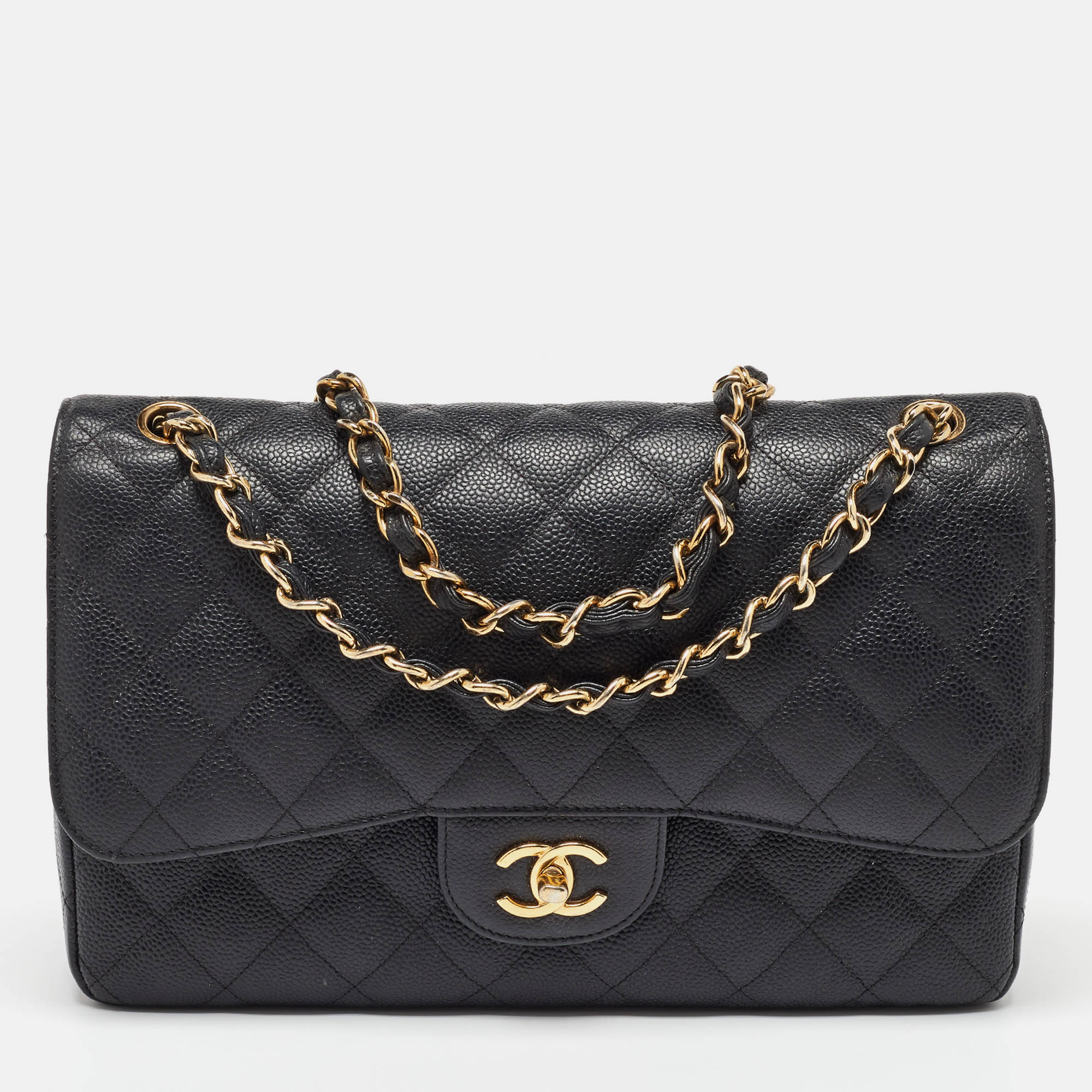 

Chanel Black Caviar Quilted Leather Jumbo Classic Double Flap Bag