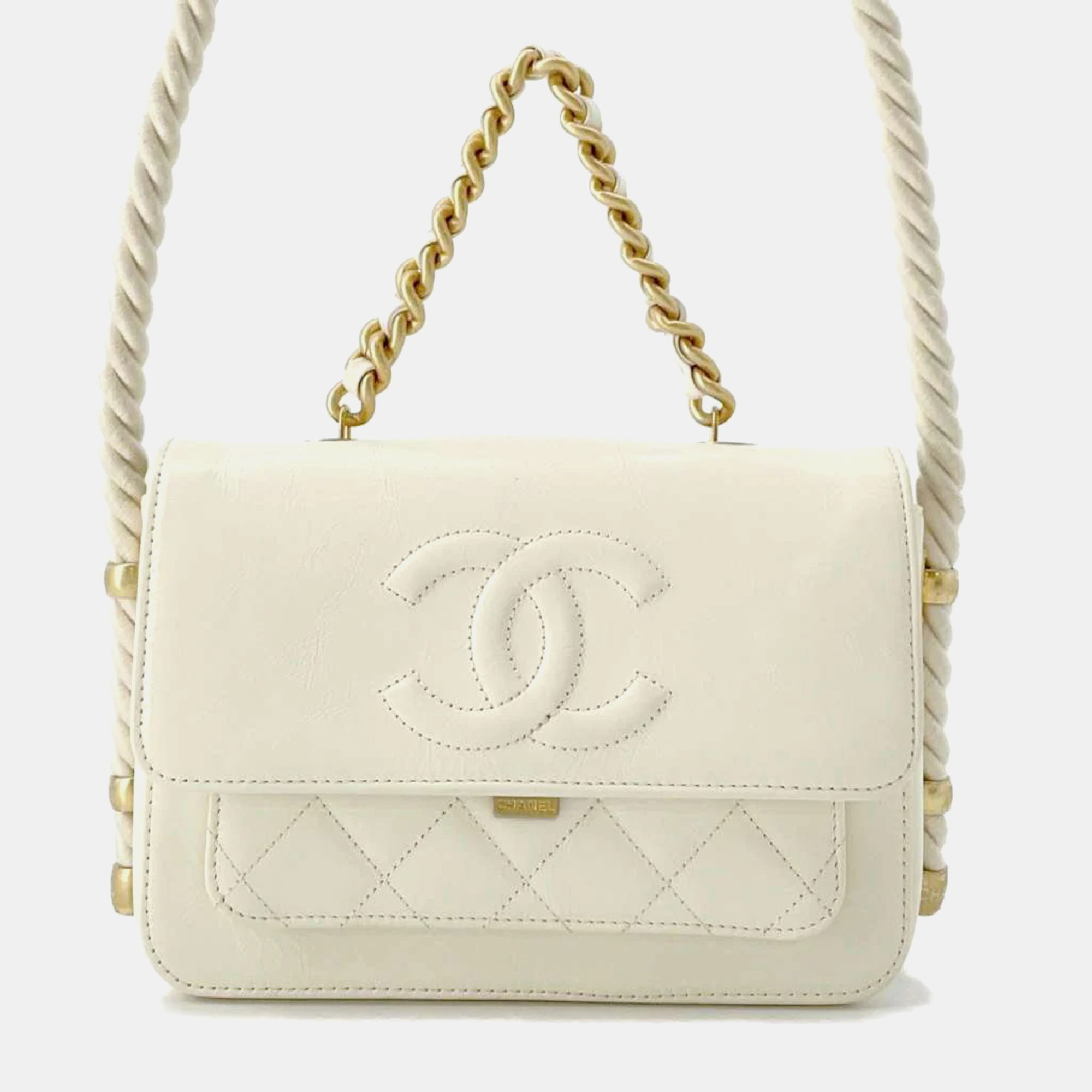 

Chanel White Calf Leather Matelasse En Vogue Rope Shoulder Bag