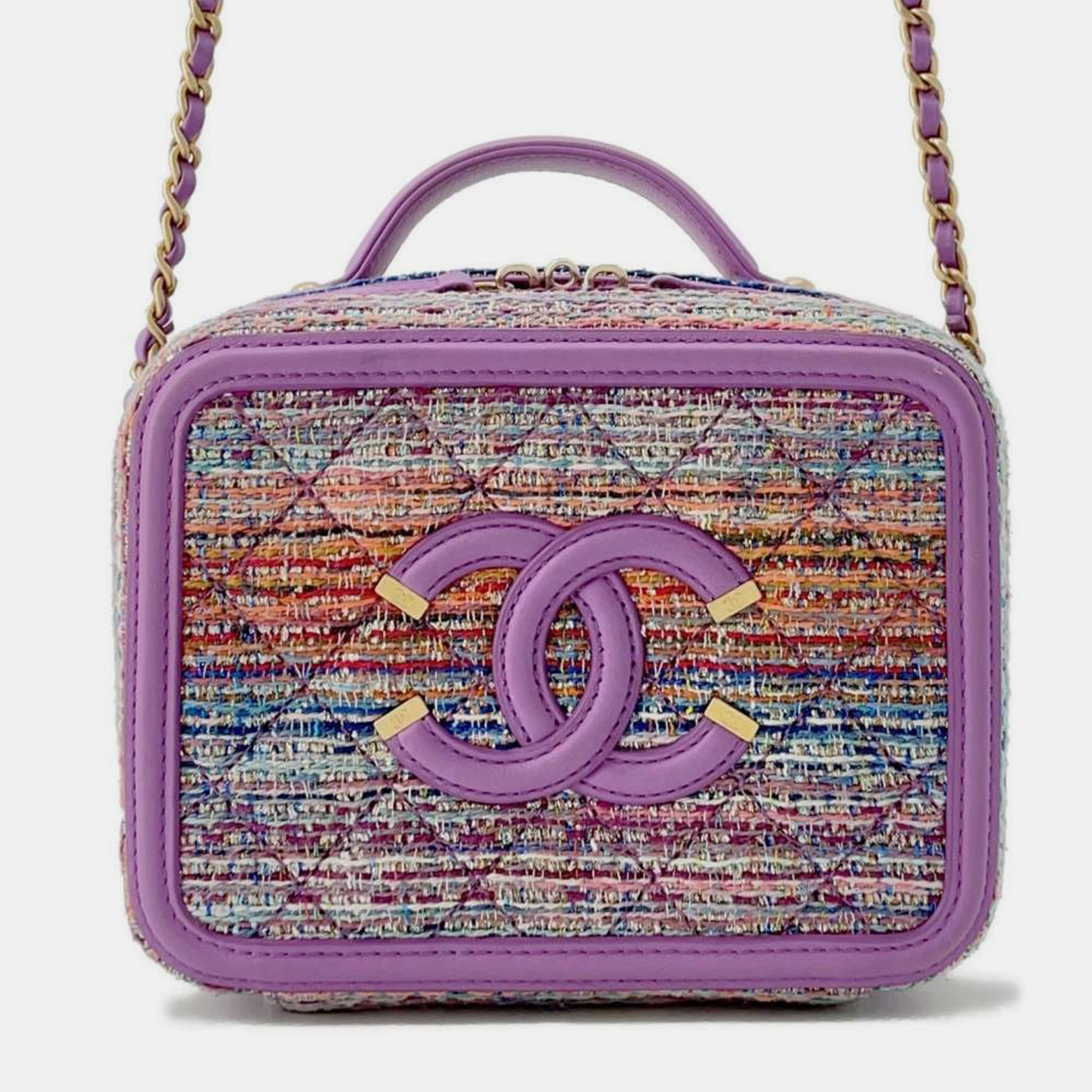 

Chanel Purple/Multicolor Tweed Lambskin CC Filigree Vanity 2way Shoulder Bag