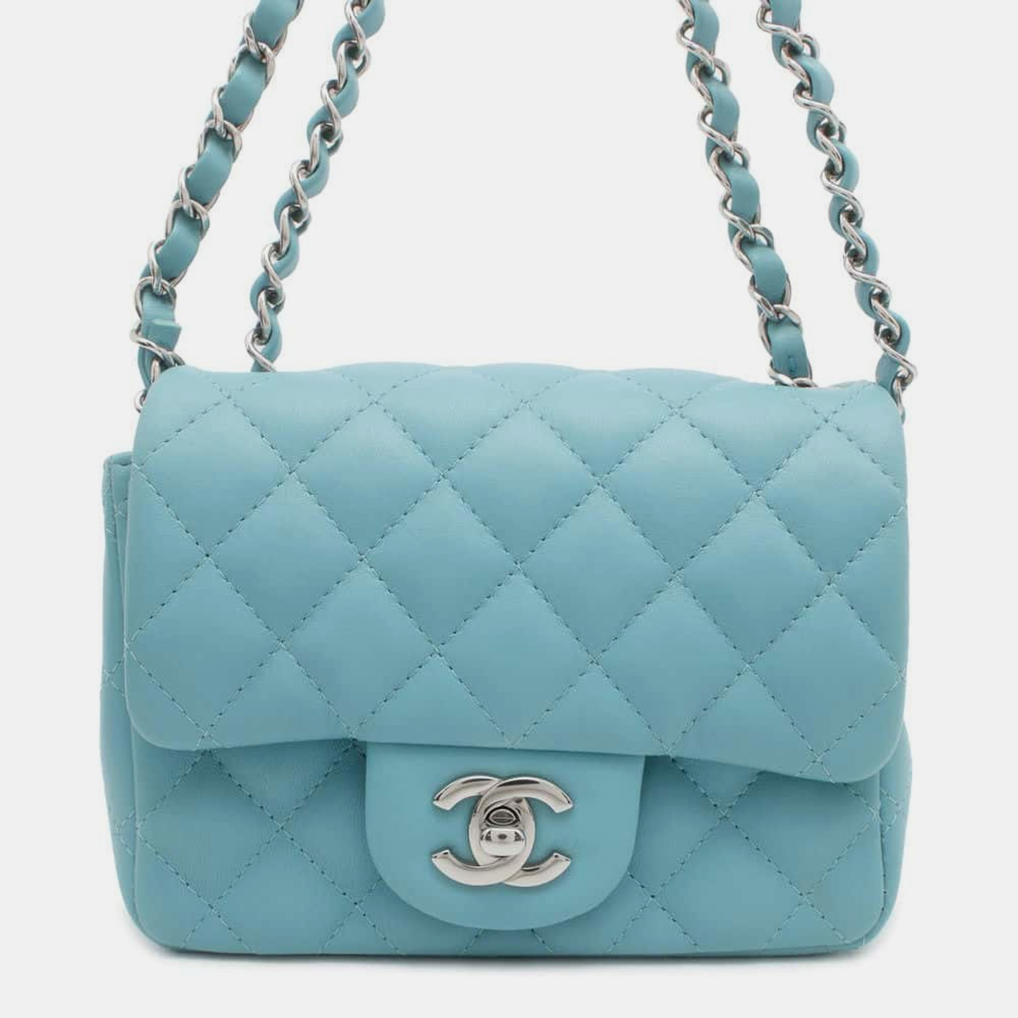 

Chanel Light Blue Lambskin Mini Matelasse Flap Bag Size