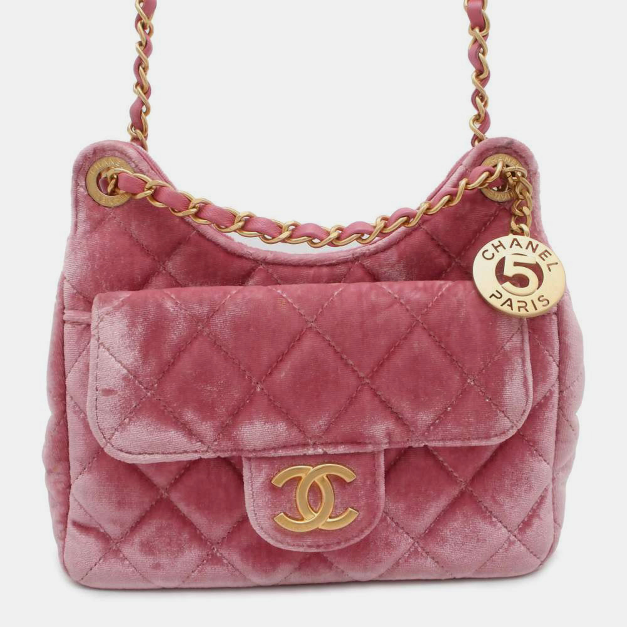 

Chanel Pink Velour Leather Hobo Bag Size Small