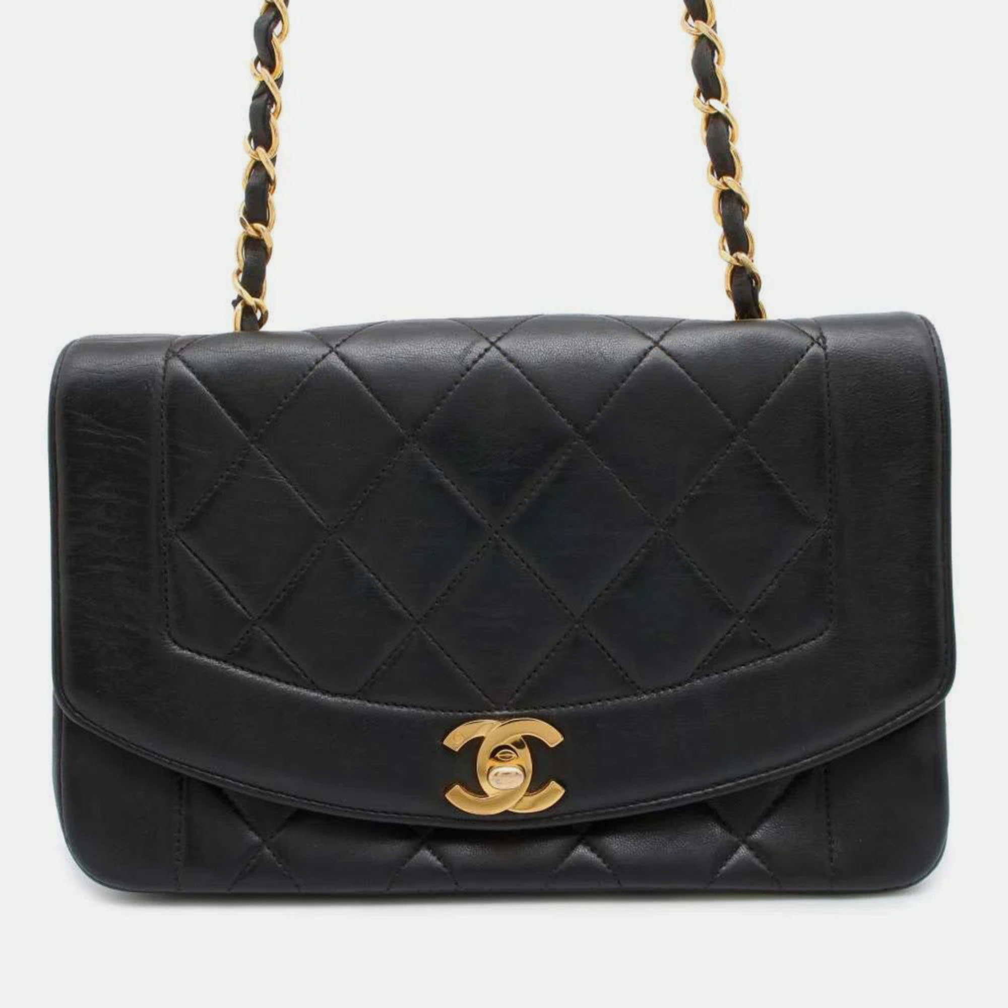 

Chanel Black Lambskin Diana Chain Shoulder Bag Size